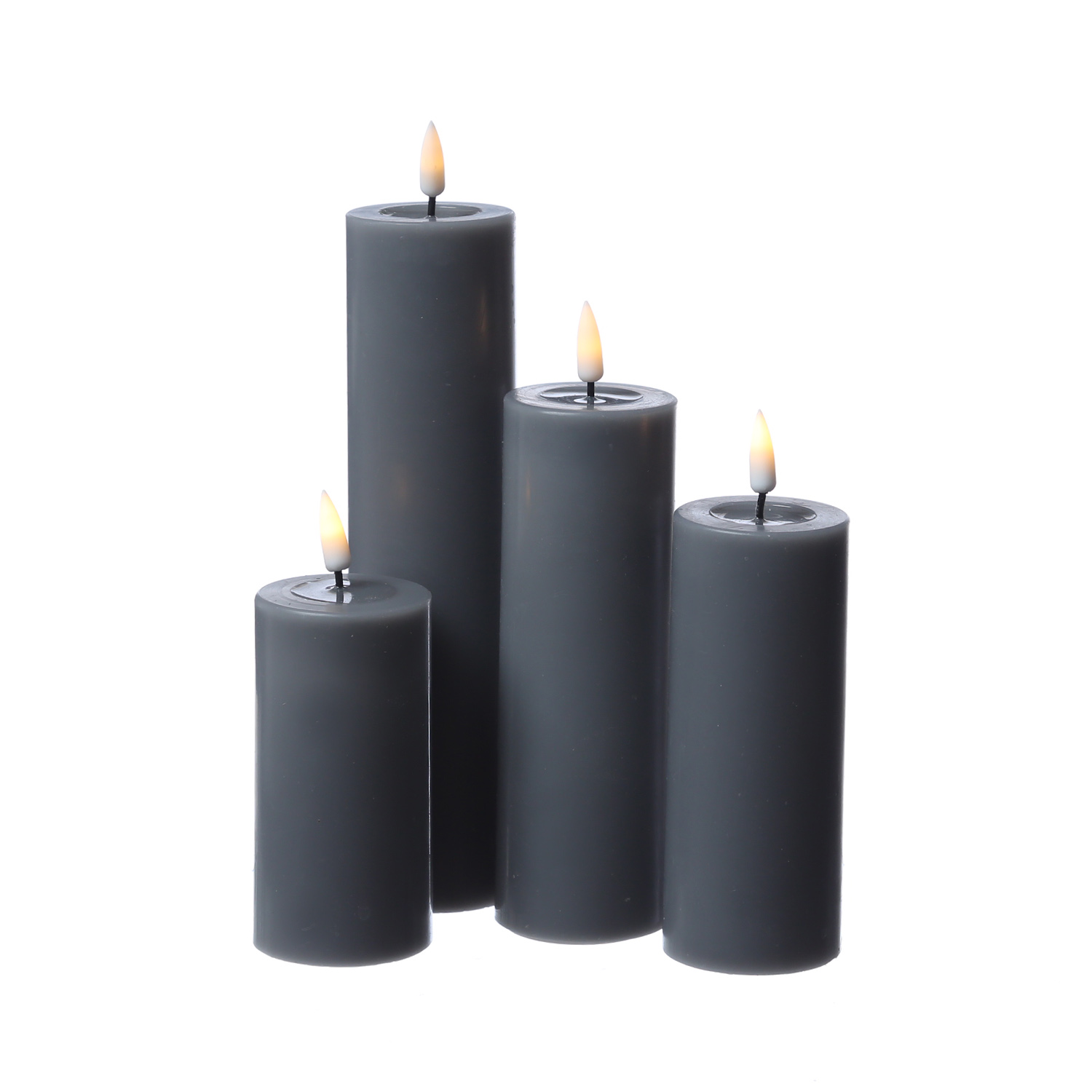 LED Stumpenkerze MIA - Echtwachs - realistische 3D Flamme - H: 15cm D: 5cm - Batterie - grau LED Stumpenkerze MIA - Echtwachs - realistische 3D Flamme - H: 15cm D: 5cm - Batterie - grau