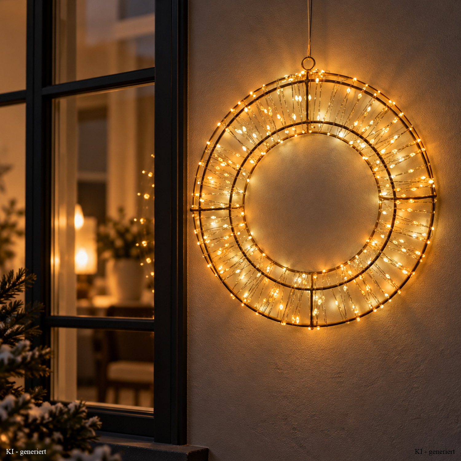 LED Kranz abgeflacht - goldener Lichterkranz mit 400 LED - D: 30cm - 8Modi/Timer - Innen/Außen