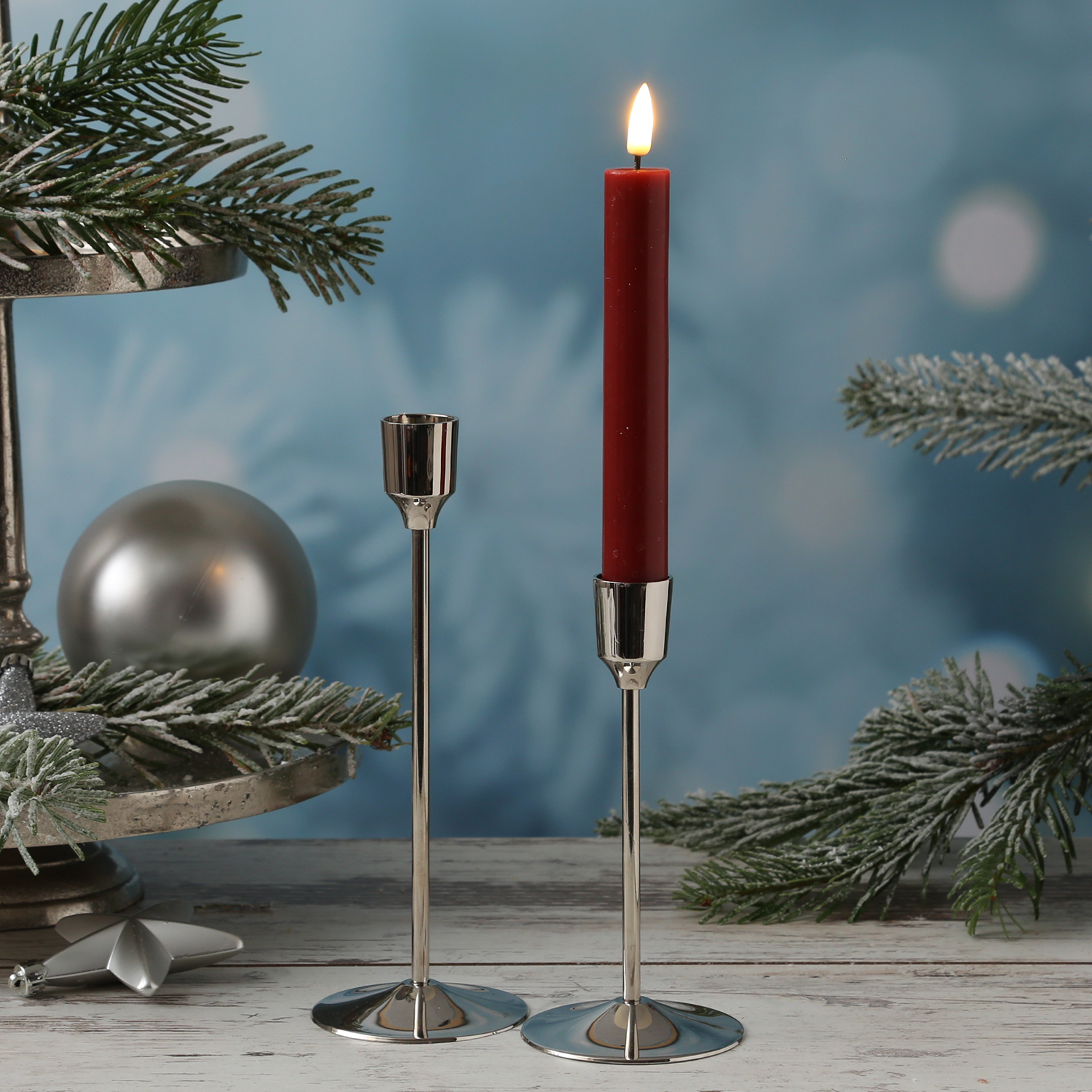 Stabkerzenhalter - Kerzenständer - Metall - H: 20,5cm - D: 7cm - silber Stabkerzenhalter - Kerzenständer - Metall - H: 20,5cm - D: 7cm - silber