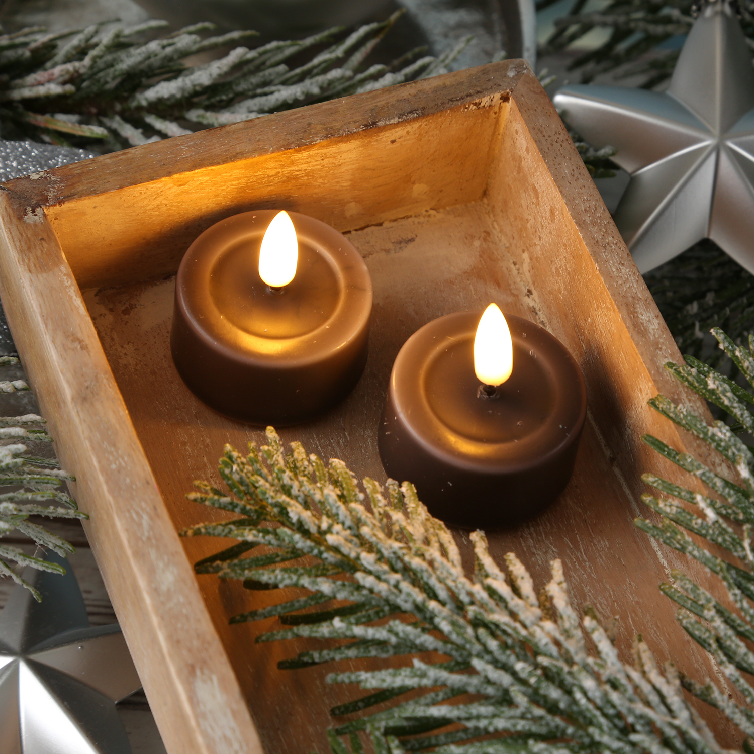 LED Teelichter MIA - Kunststoff - realistische 3D Flamme - D: 4,1cm - mokkafarben - 2 Stk LED Teelichter MIA - Kunststoff - realistische 3D Flamme - D: 4,1cm - mokkafarben - 2 Stk