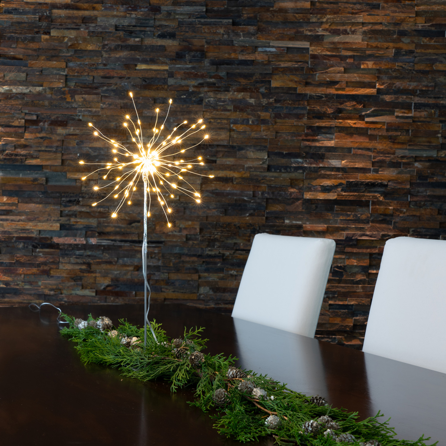 3D LED Stern Feuerwerk - stehend - 120 warmweiße LED - H: 50cm, D: 26cm -  für Innen - silber