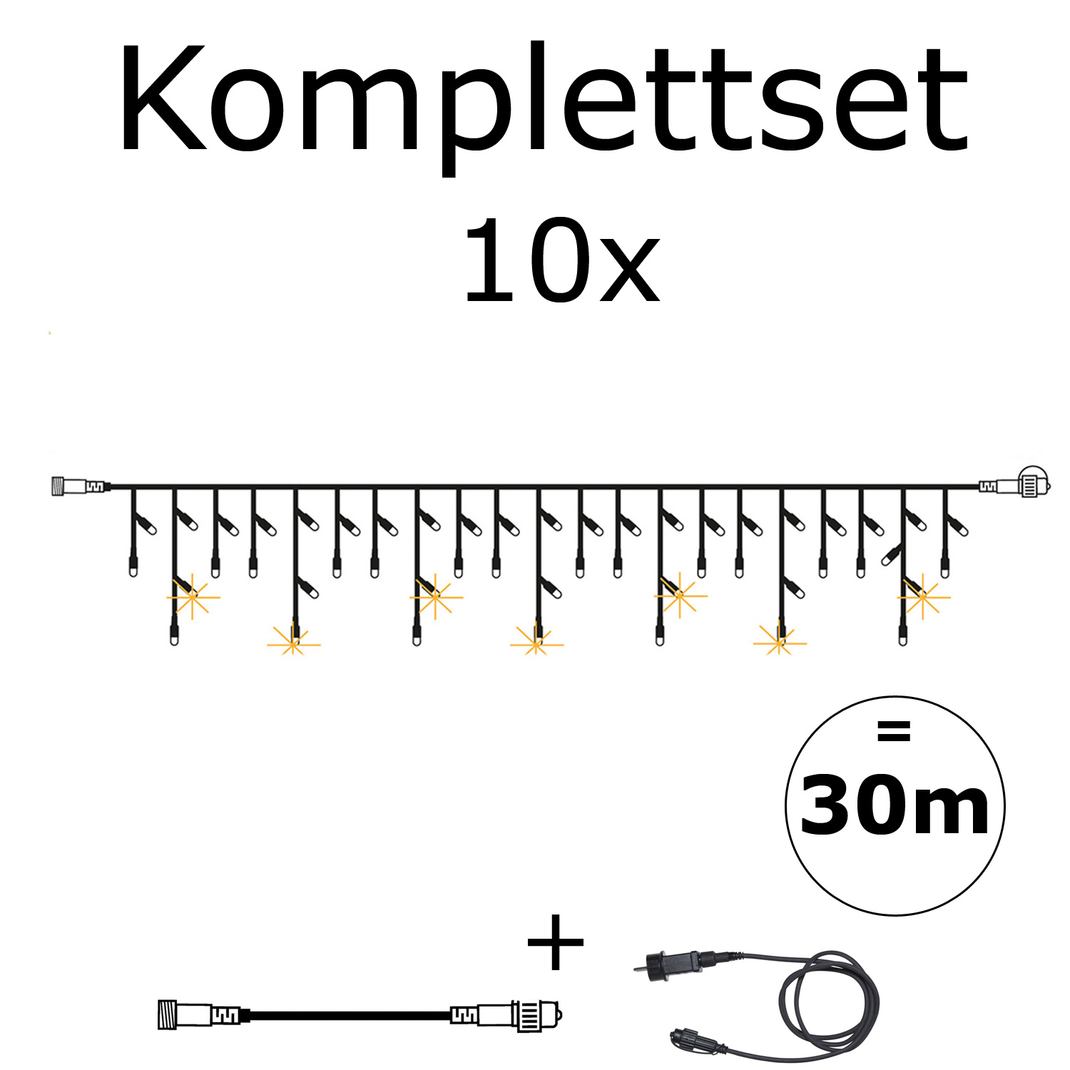 SYSTEM 24 KOMPLETT SET 30m - LED Lichtervorhang Eisregen Glitzereffekt - Icicle für Dachrinne SYSTEM 24 KOMPLETT SET 30m - LED Lichtervorhang Eisregen Glitzereffekt - Icicle für Dachrinne