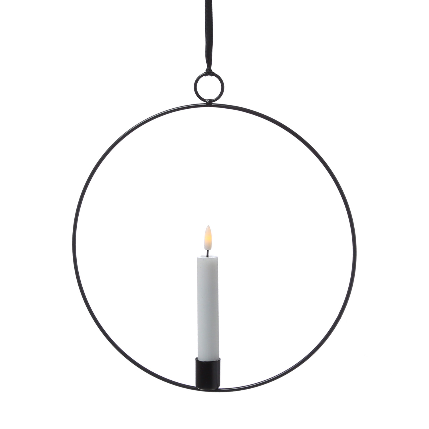 Dekoring mit LED Kerze - Fensterdeko zum Hängen - D- 28-5cm - Timer - Batterie - schwarz