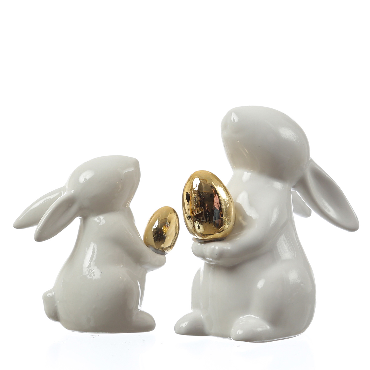 Hase mit goldenem Ei - Osterhase - Dekofigur - H: 13cm - Dolomit - weiß