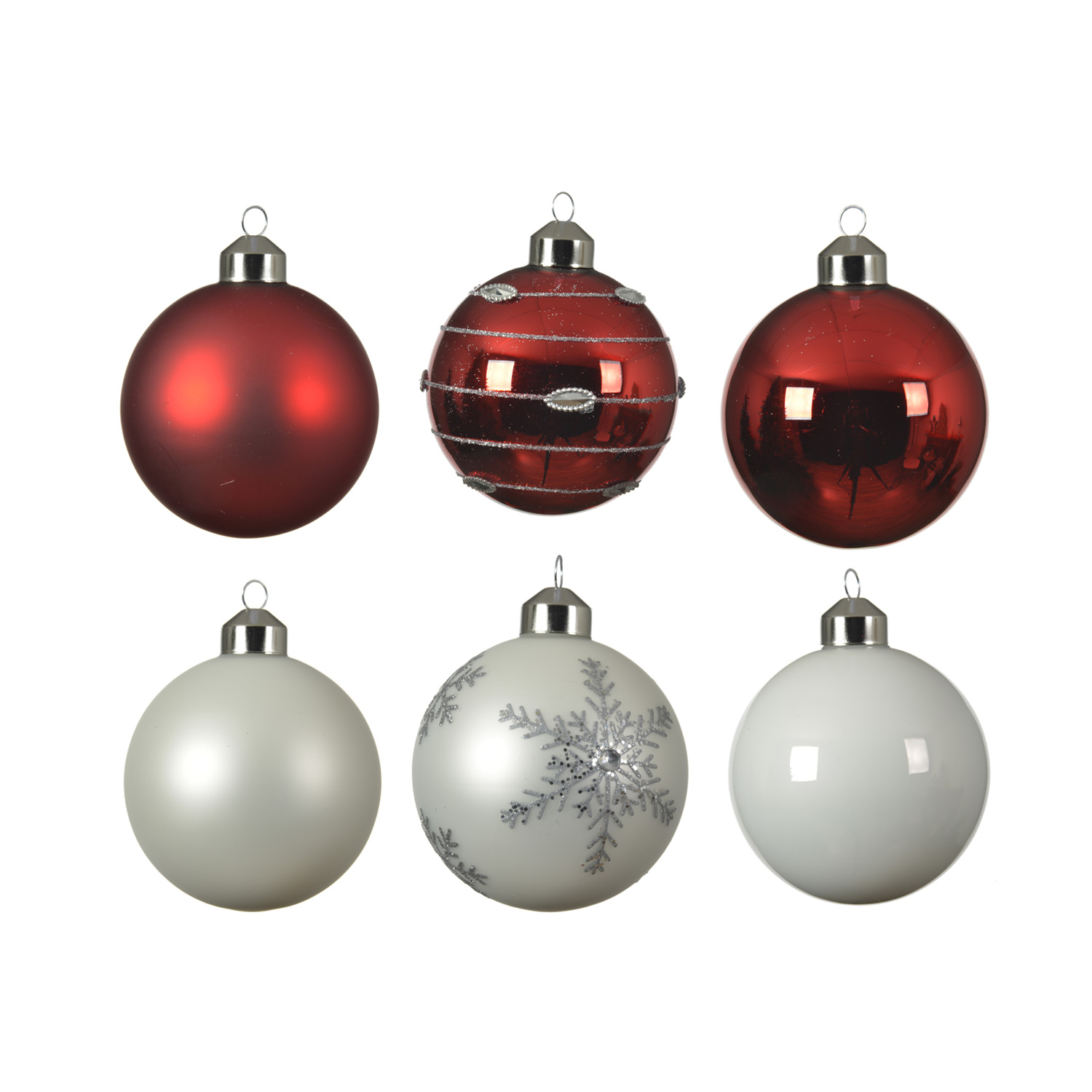Christbaumkugel - Weihnachtsbaumkugel - Glas - D: 8cm - glänzend und matt - rot, weiß - 6er Set Christbaumkugel - Weihnachtsbaumkugel - Glas - D: 8cm - glänzend und matt - rot, weiß - 6er Set