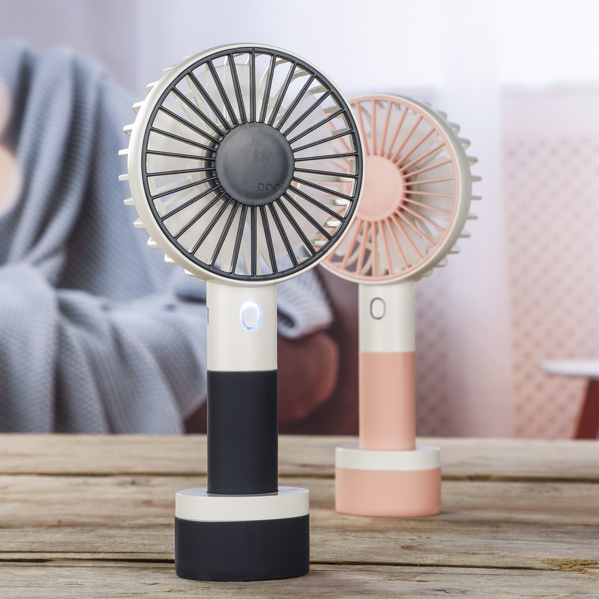 Tragbarer Handventilator - Standfuss und Akku - USB - pink