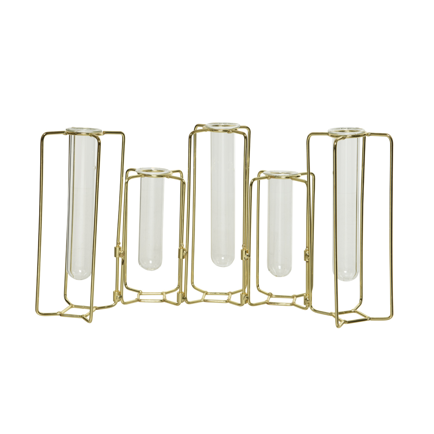 Deko Vase mit 5 Reagenzgläsern - Blumenvase - fexibel - Metall - H: 17cm - gold