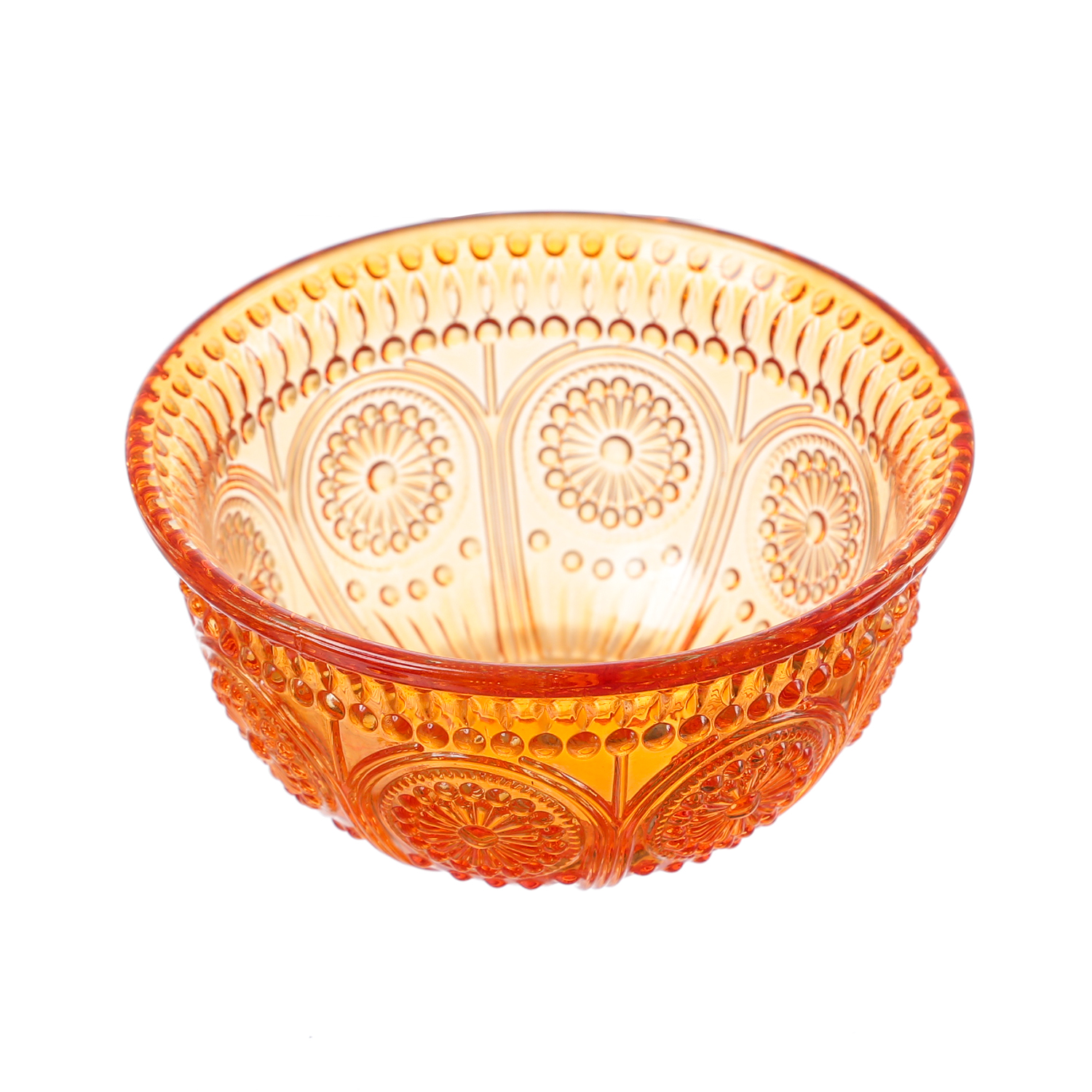 Glasschale Vintage mit Blumenmuster - Dessert/Snack Schüssel - D: 12,7cm - 210ml - Bohostil - orange