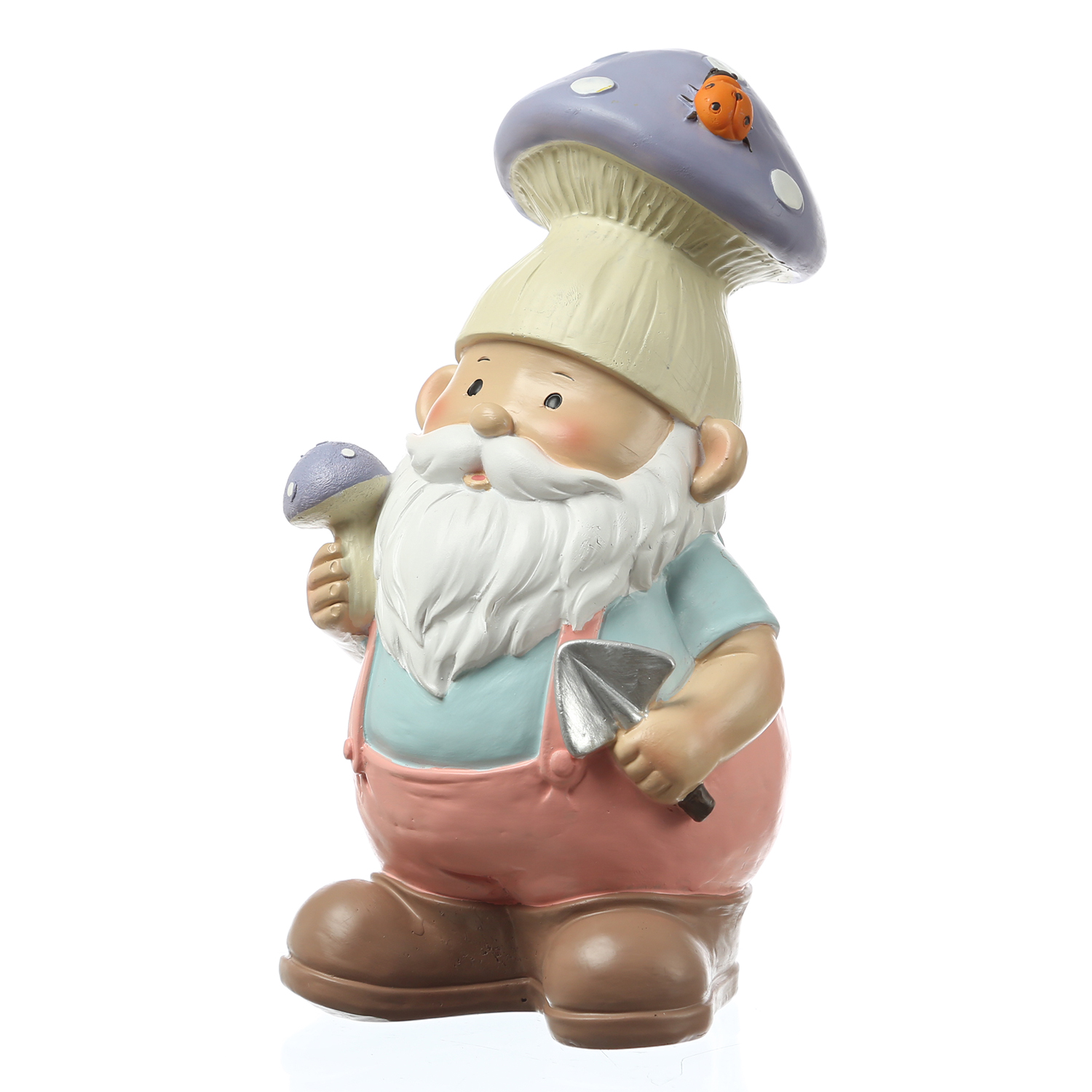 Gartenzwerg mit Fliegenpilz-Mütze - Zwerg mit Schaufel  - Gartenfigur aus Polyresin - H: 24,5cm
