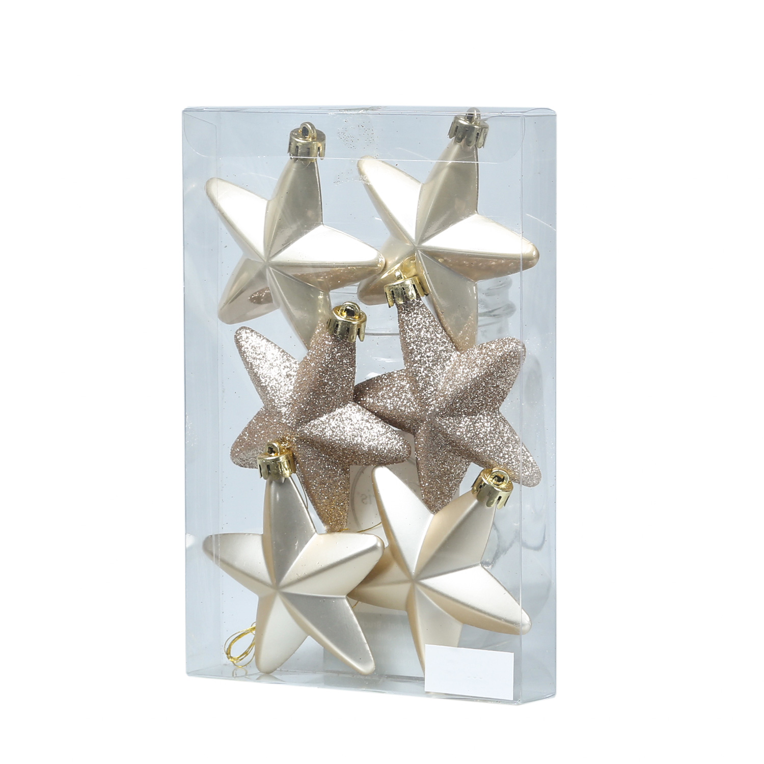 Christbaumschmuck STERN - Weihnachtsschmuck - bruchfest - glänzend matt glitzernd - creme - 6er Set