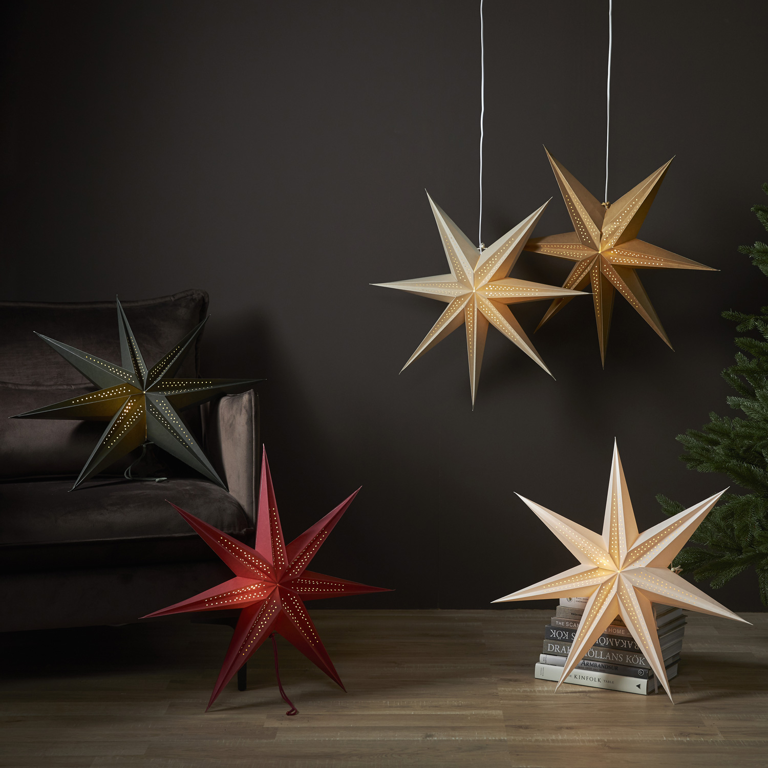 Papierstern POINT - hängend - 7-zackig - D: 60cm - gold