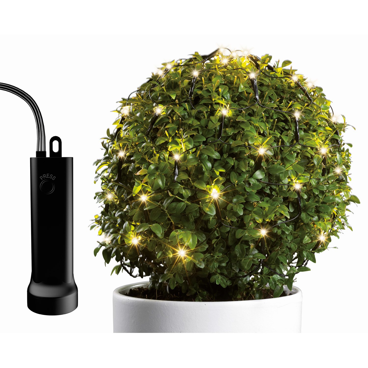 LED Lichternetz Buchsbaum - 60 warmweiße LED - D: 35cm - 8 Funktionen - Timer - Batterie - schwarz LED Lichternetz Buchsbaum - 60 warmweiße LED - D: 35cm - 8 Funktionen - Timer - Batterie - schwarz