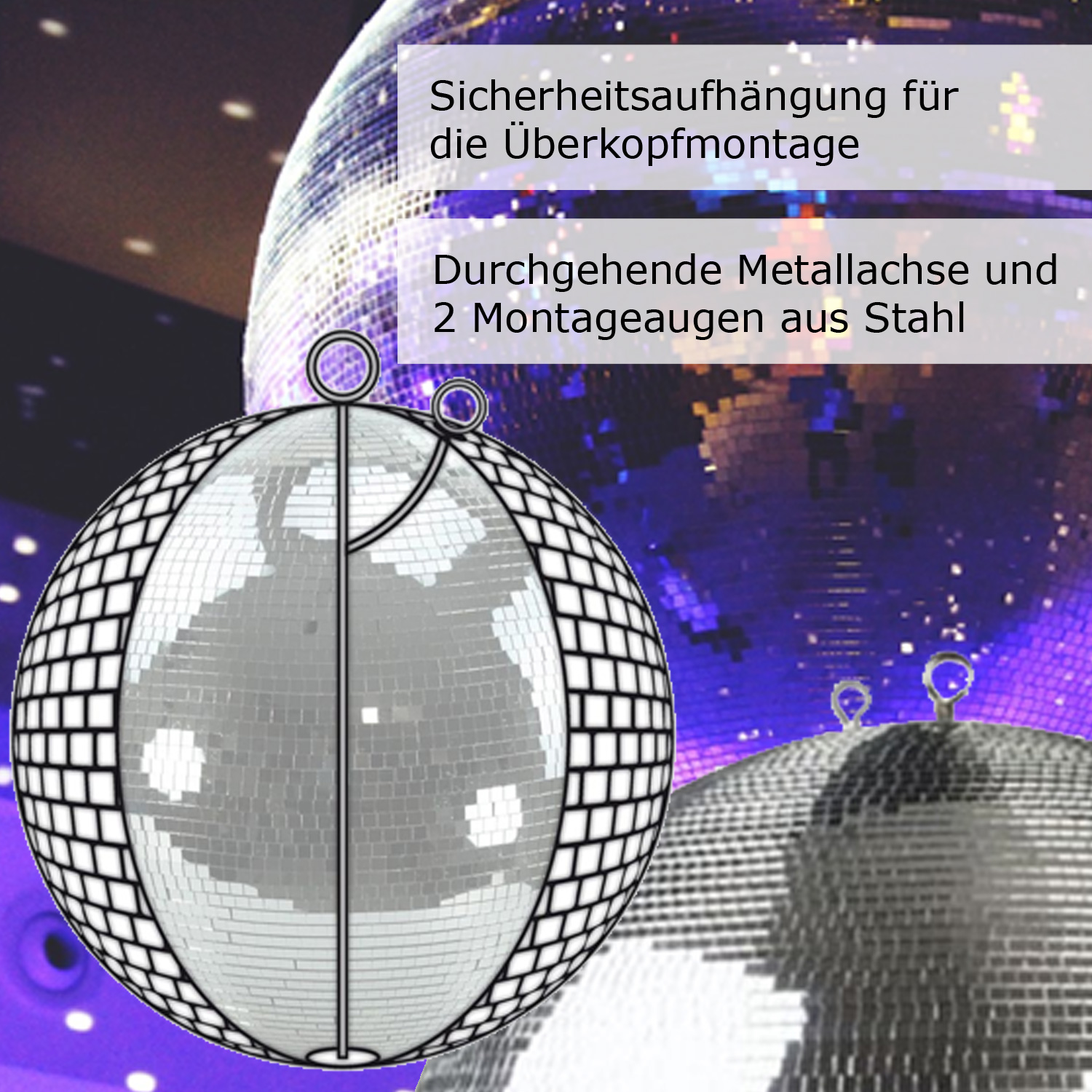 Spiegelkugel 30cm - Safety - Discokugel - Echtglas - 10x10mm Spiegel - silber Spiegelkugel 30cm - Safety - Discokugel - Echtglas - 10x10mm Spiegel - silber