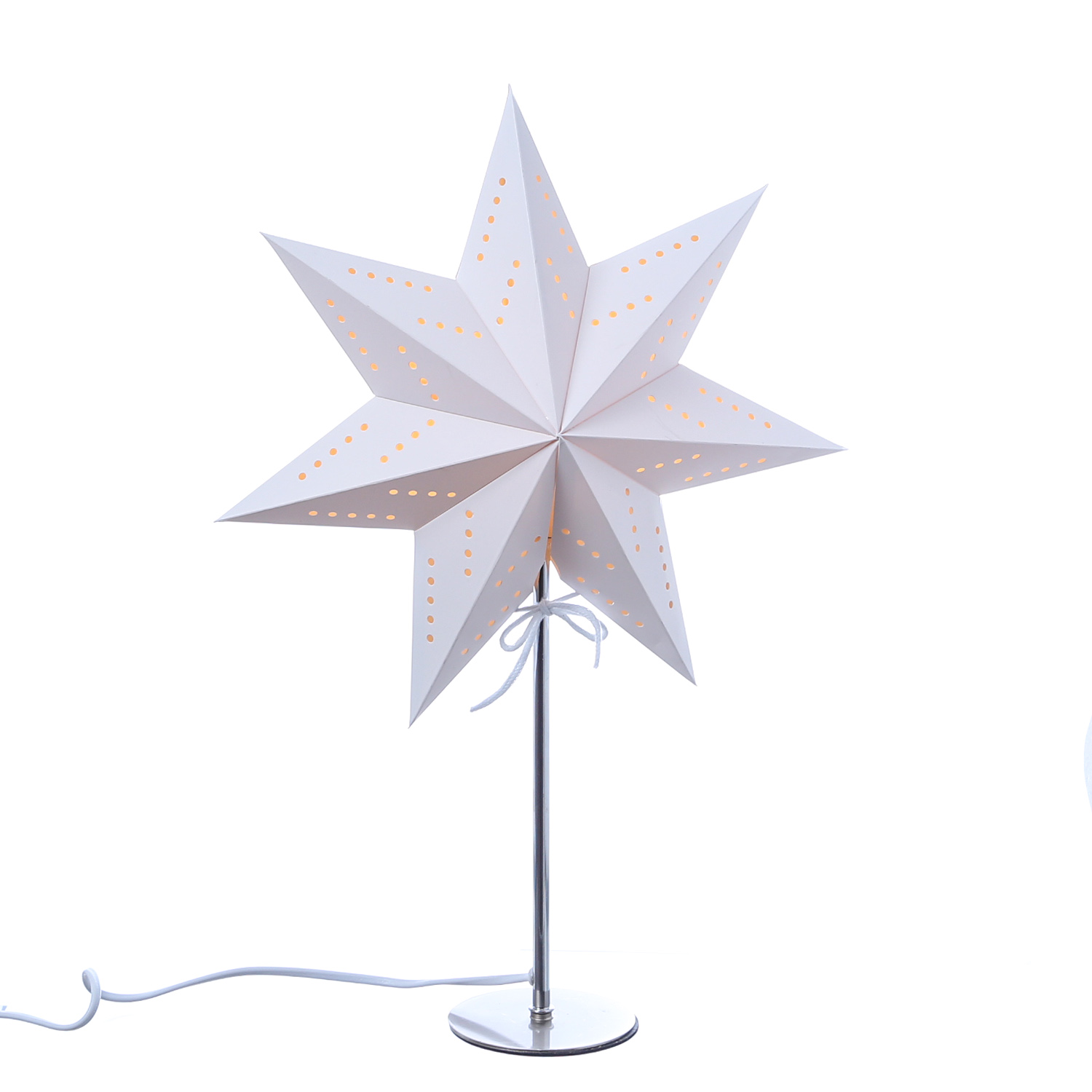 Papierstern ELA - stehend - 7-zackig - D: 34cm - H: 50cm -  inkl. E14 Fassung u. Kabel - weiß