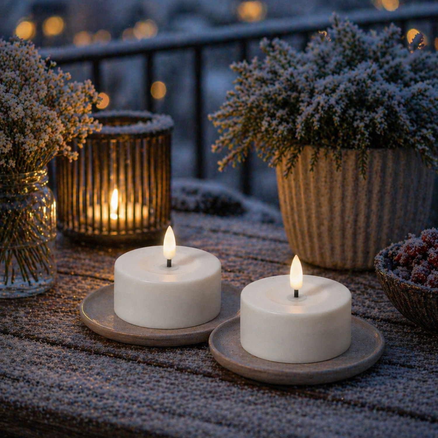 LED Solar Maxi Teelichter - XL Outdoor Teelichter - D: 7cm - Lichtsensor - weiß - 2er Set