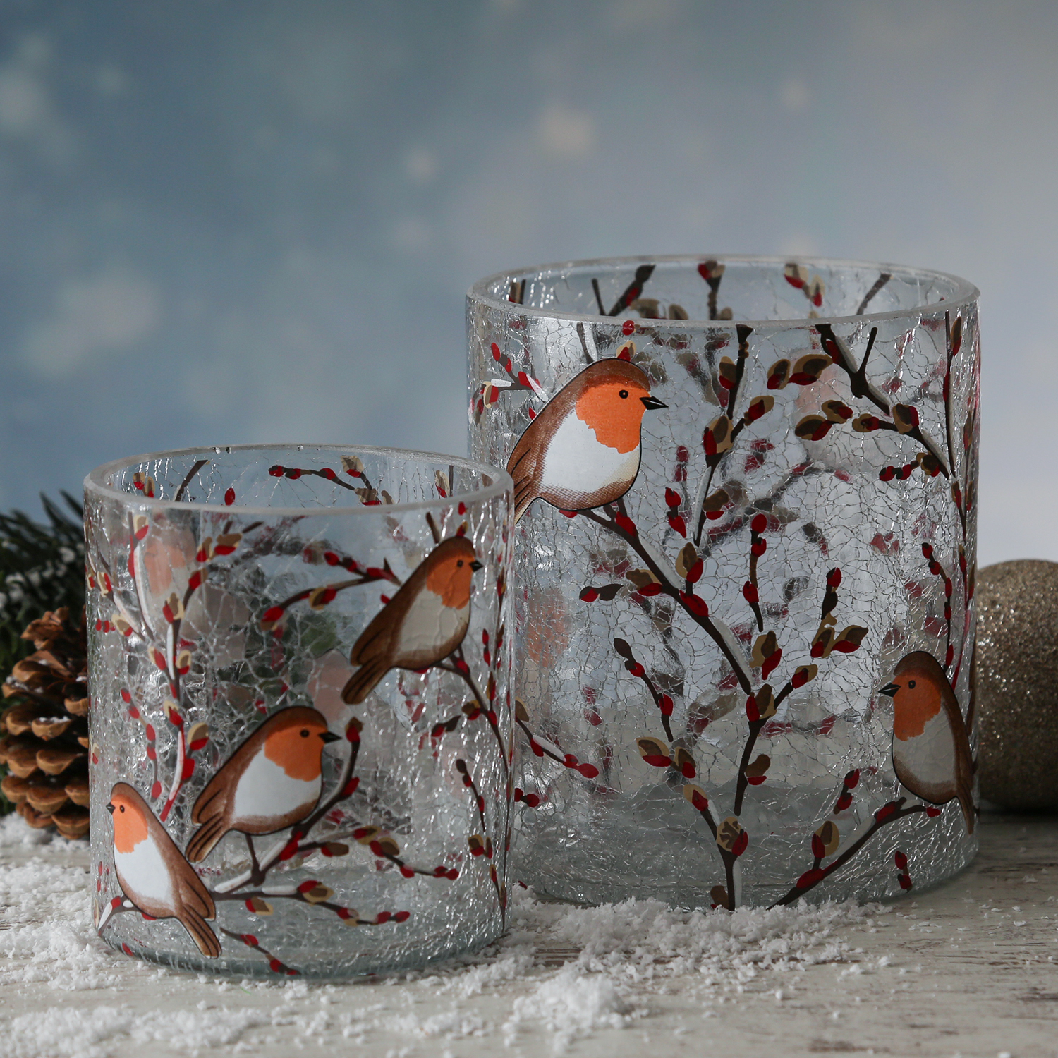 Teelichthalter ROTKEHLCHEN - Windlicht - Bruchglasoptik - Glas- H: 13cm - D: 11,5cm Teelichthalter ROTKEHLCHEN - Windlicht - Bruchglasoptik - Glas- H: 13cm - D: 11,5cm