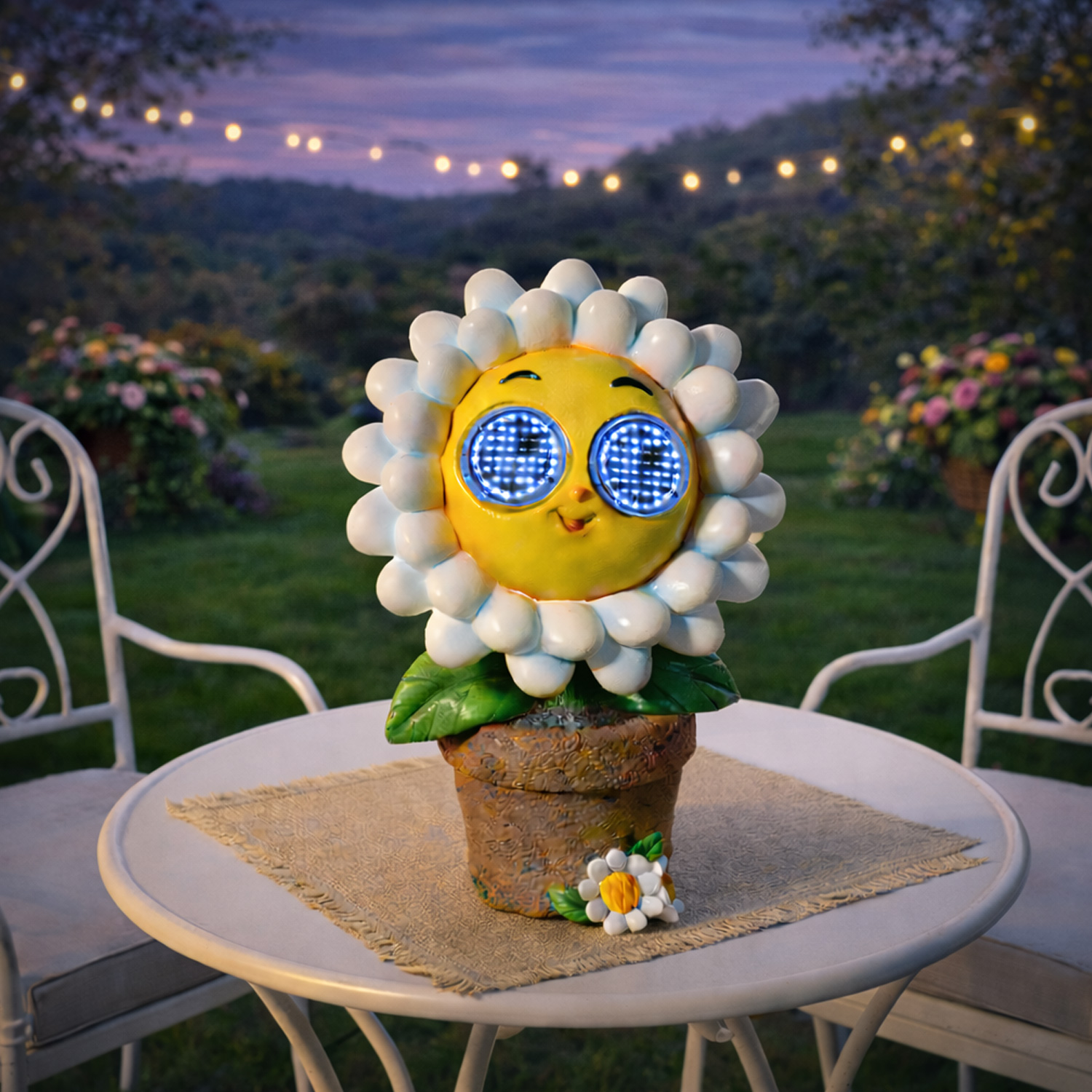 LED Solar Blume mit blizelnden und rollenden Augen - Solar Gänseblümchen - H: 22cm - Lichtsensor