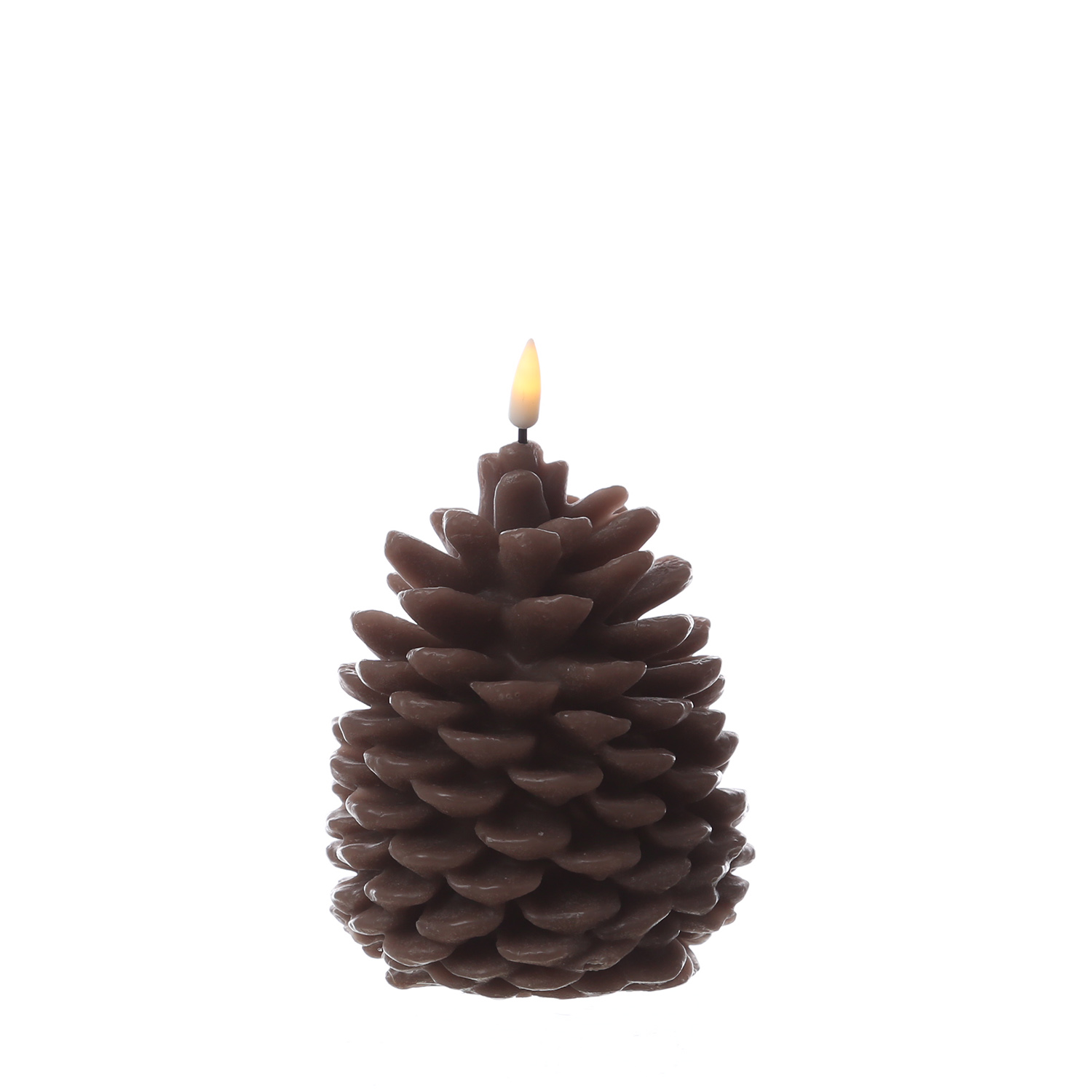 LED Kerze Zapfen - Echtwachs - flackernde 3D Flamme - H: 13cm - D: 10cm - Batteriebetrieb - braun