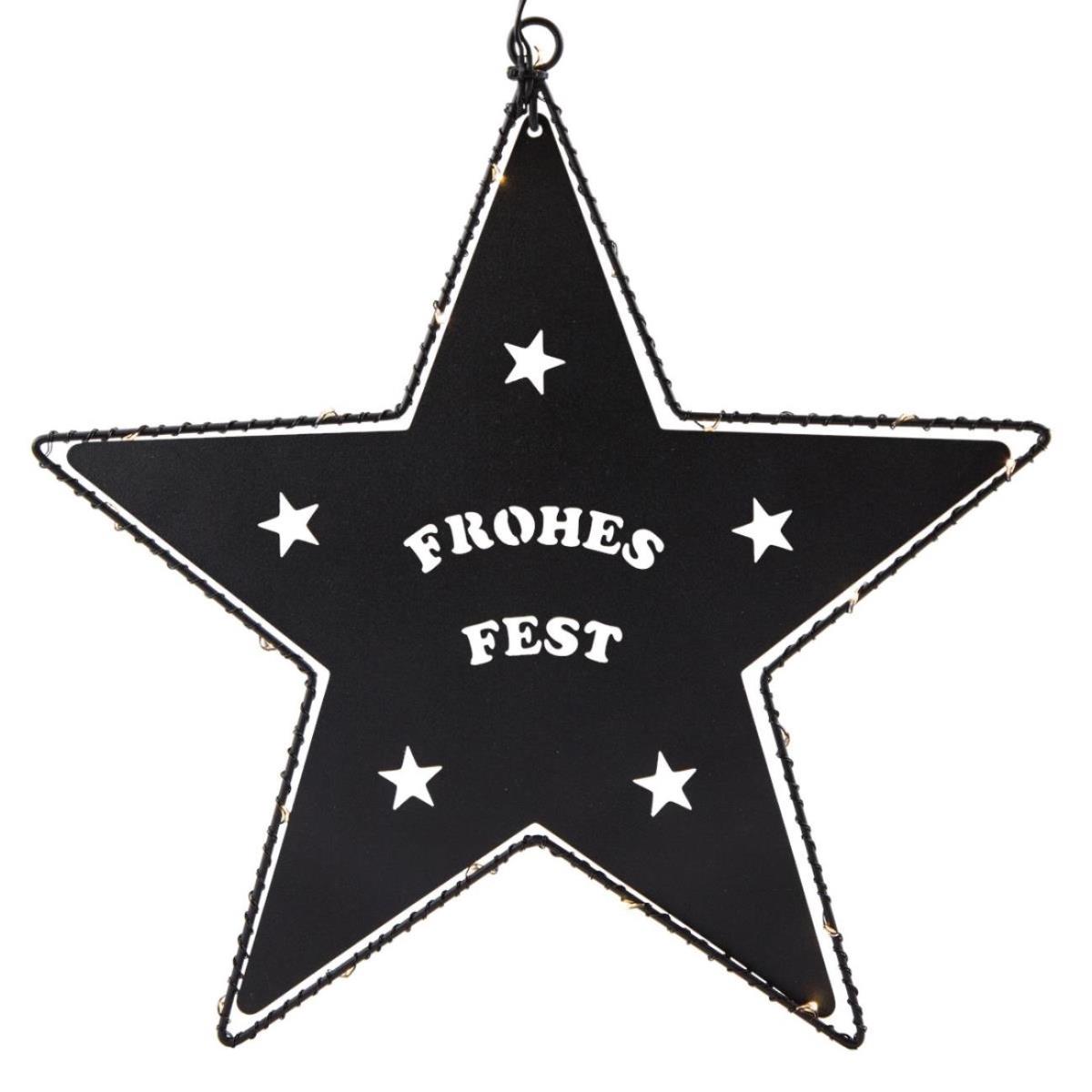 LED Hängestern FROHES FEST - Metallstern - 5-zackig - D- 27cm - 20 LED - Batteriebetrieb - schwarz LED Hängestern FROHES FEST - Metallstern - 5-zackig - D- 27cm - 20 LED - Batteriebetrieb - schwarz