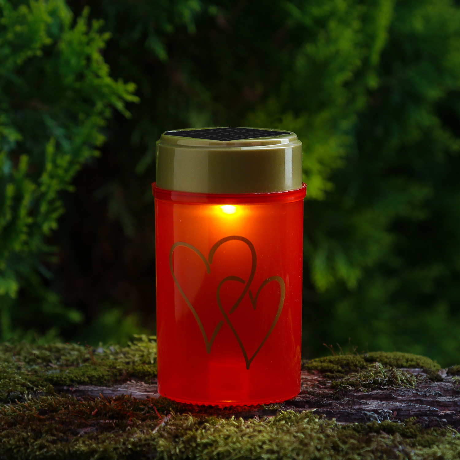 LED Solar Grablicht Herz - Grabkerze - H: 12cm - D: 7cm - Lichtsensor - inkl. Erdspieß - rot LED Solar Grablicht Herz - Grabkerze - H: 12cm - D: 7cm - Lichtsensor - inkl. Erdspieß - rot