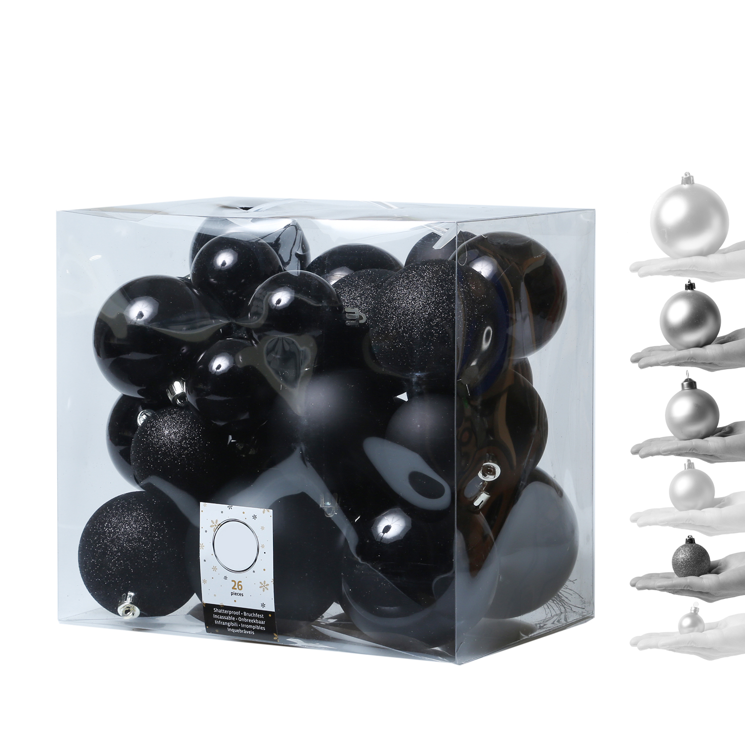 Christbaumkugel - Weihnachtsbaumkugel - bruchfest - glänzend, matt u. glitzernd - schwarz - 26 Stk. Christbaumkugel - Weihnachtsbaumkugel - bruchfest - glänzend, matt u. glitzernd - schwarz - 26 Stk.