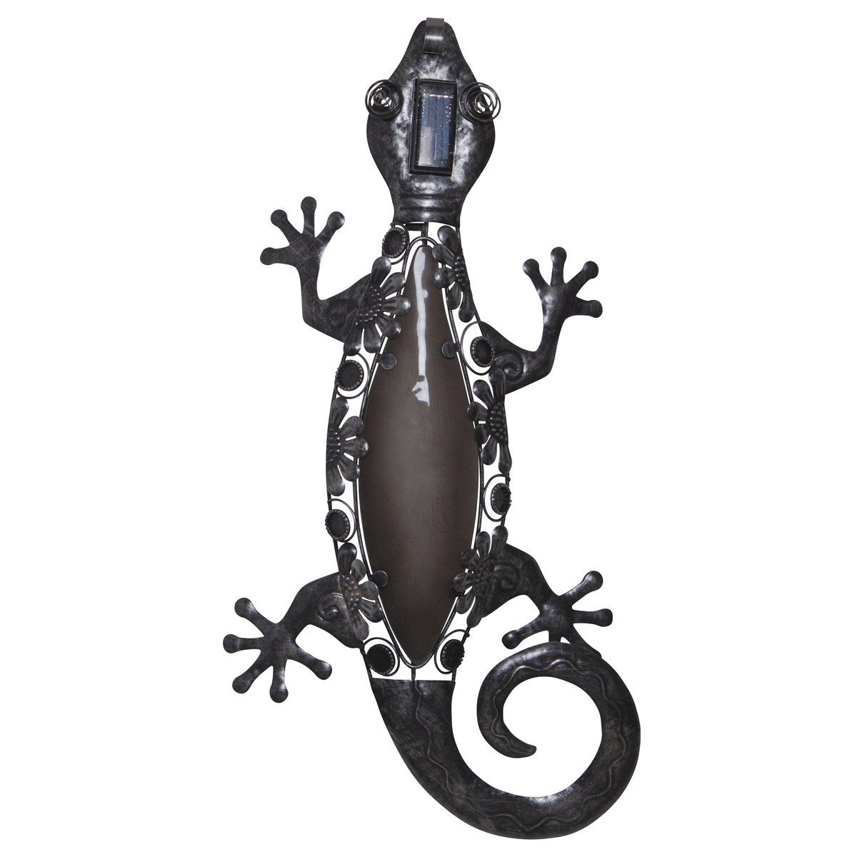 LED Solar Gartendeko "Gecko" - 10 warmweiße LED - H: 52cm - Dämmerungssensor - schwarz