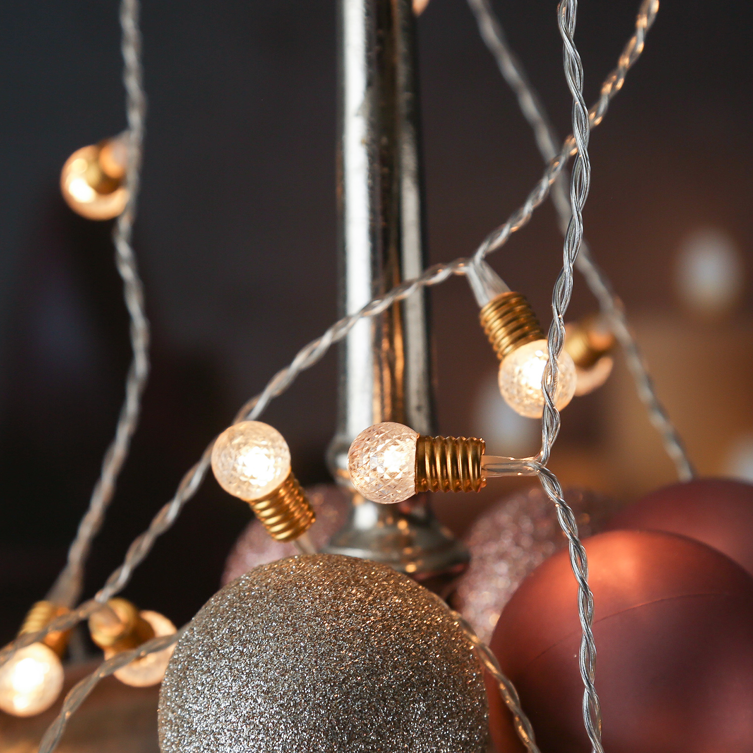 LED Lichterkette VINTAGE - 120 transparente Mini Kristall Kugeln - 8 Funkt. - Timer - L: 12m