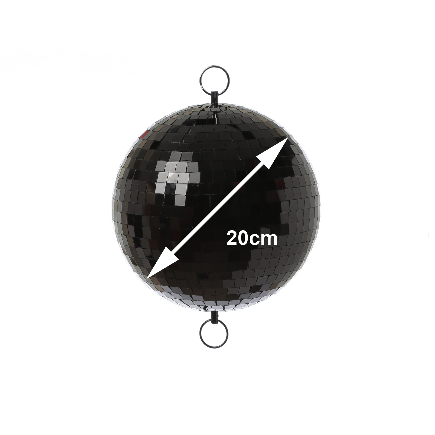 Spiegelkugel 20cm - schwarz - Discokugel Echtglas - 10x10mm Spiegel - PROMO - Metallöse oben + unten