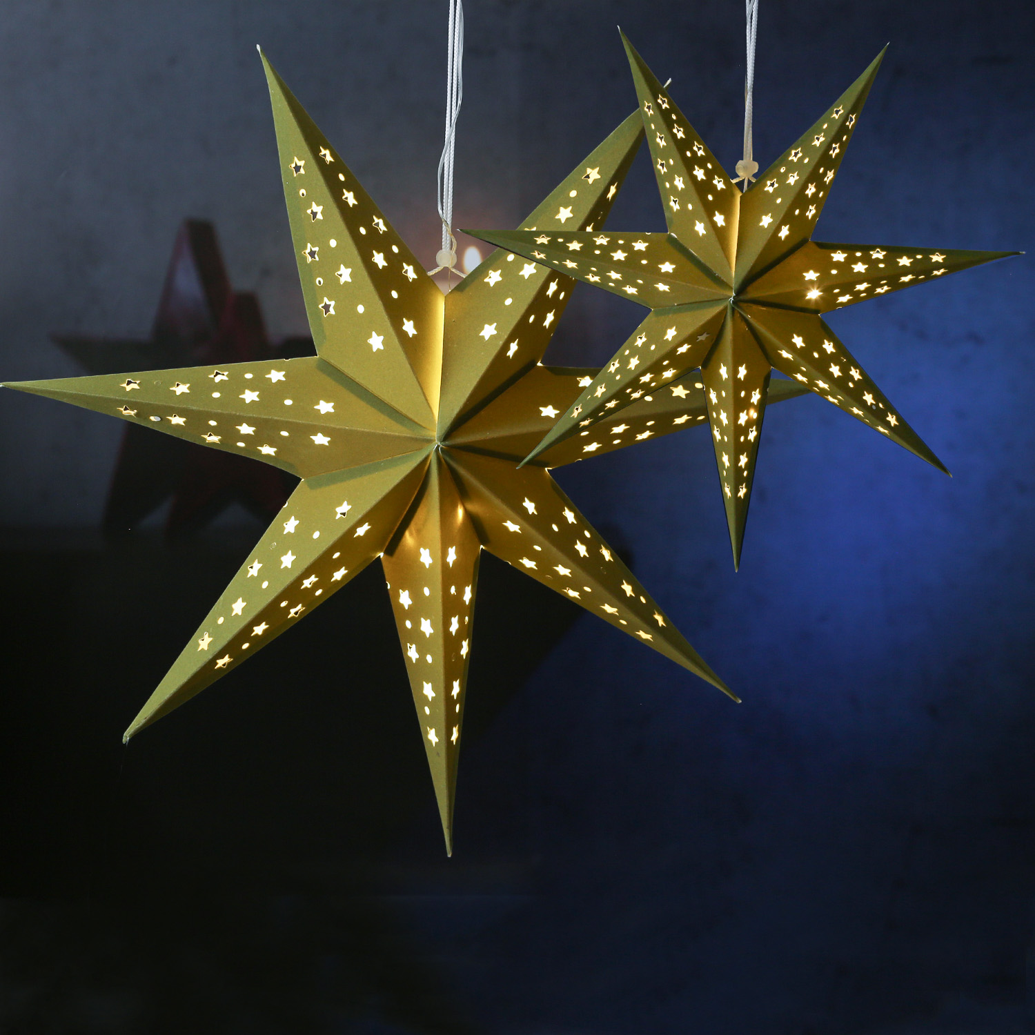 LED Papierstern mit Stoffbezug - Samtstern - 7-zackig - 10LED - D: 40cm - Batterie - Timer - grün