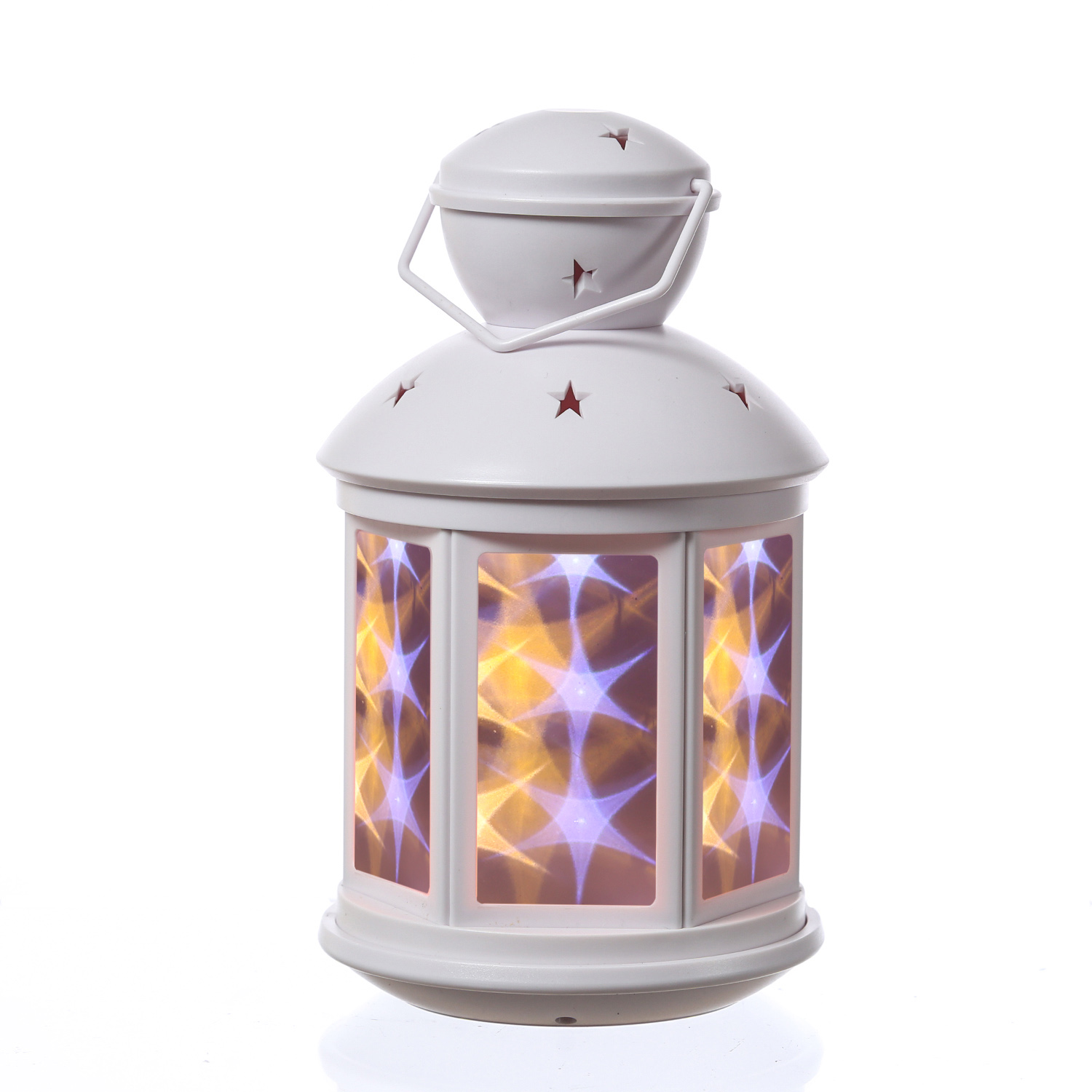 LED Laterne - weiße Sternenmuster - bewegt/Dauerleuchten - H: 22cm - Batteriebetrieb - weiß LED Laterne - weiße Sternenmuster - bewegt/Dauerleuchten - H: 22cm - Batteriebetrieb - weiß