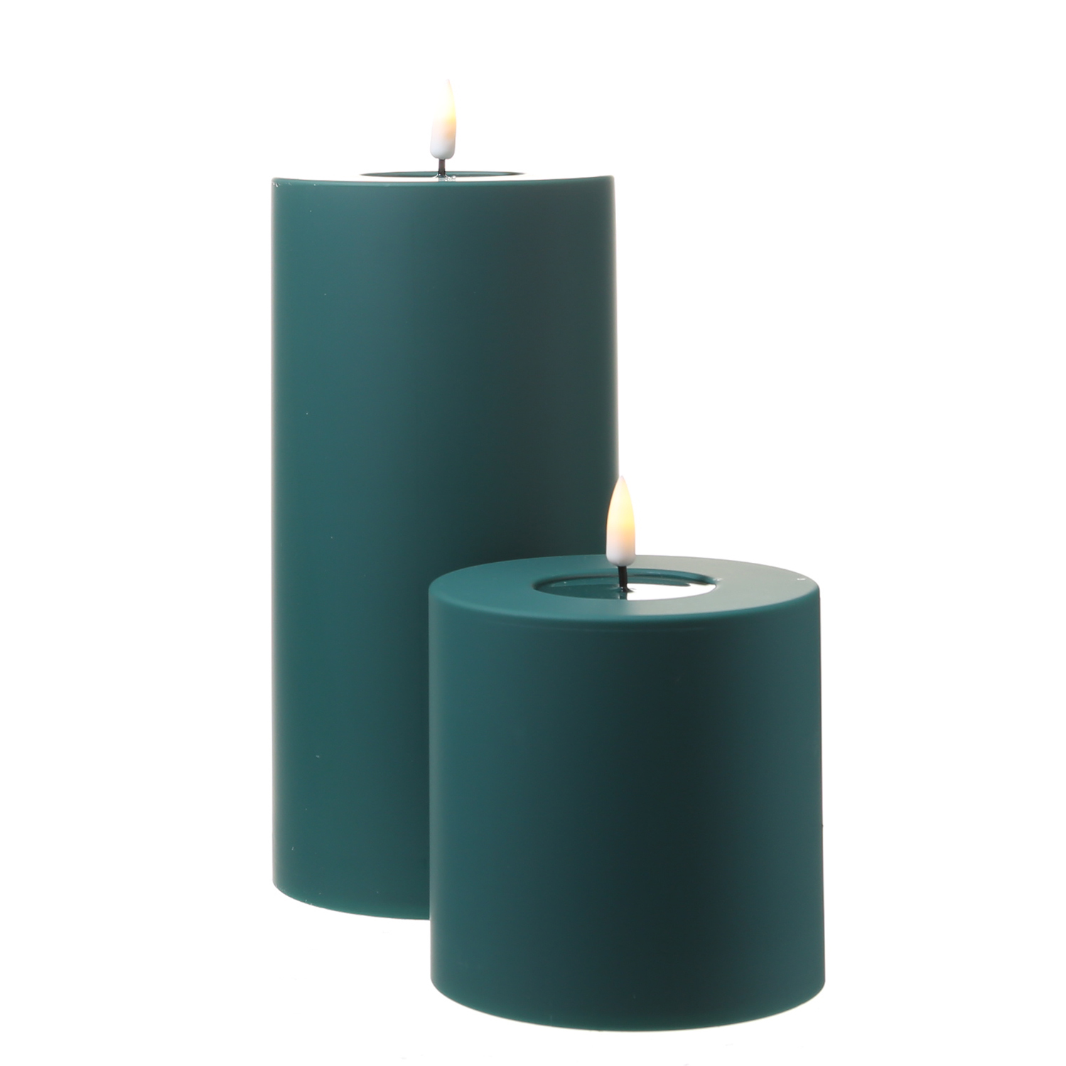 LED Stumpenkerze MIA - Kunststoff - realistische 3D Flamme - H: 20cm - f. Außen - dunkelgrün LED Stumpenkerze MIA - Kunststoff - realistische 3D Flamme - H: 20cm - f. Außen - dunkelgrün