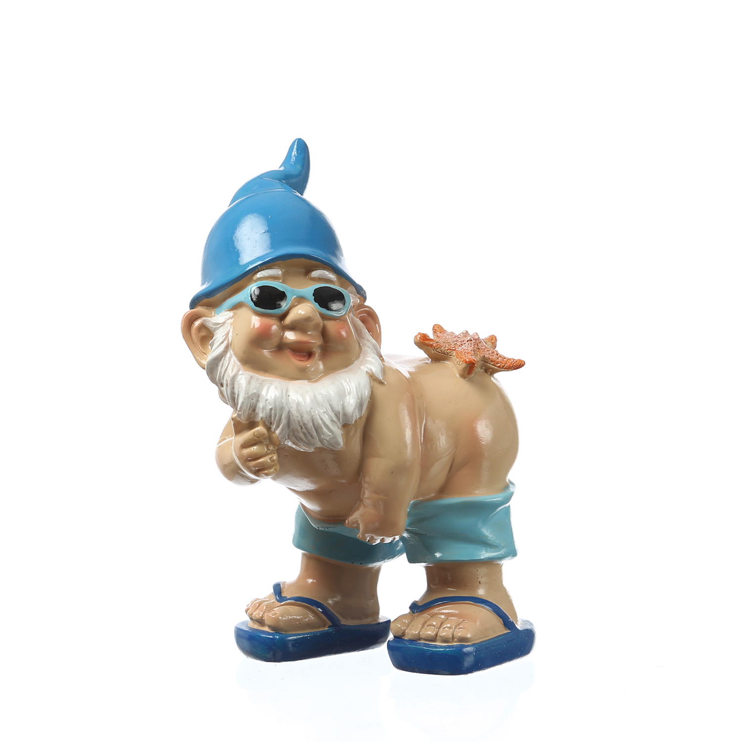Gartenzwerg Hose Runter mit Seestern - Maritimer Zwerg mit nacktem Po  - Polyresin - H: 18cm