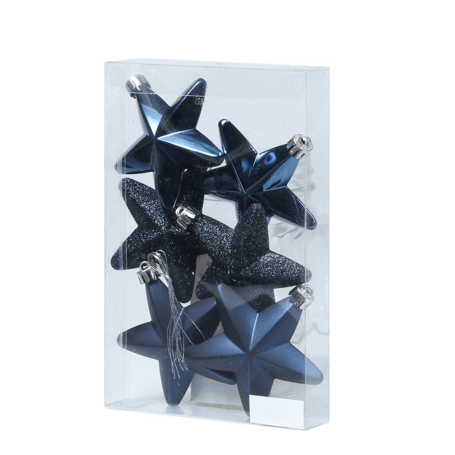 Christbaumschmuck STERN - Weihnachtsschmuck - bruchfest - glänzend matt glitzernd - dunkelblau - 6St