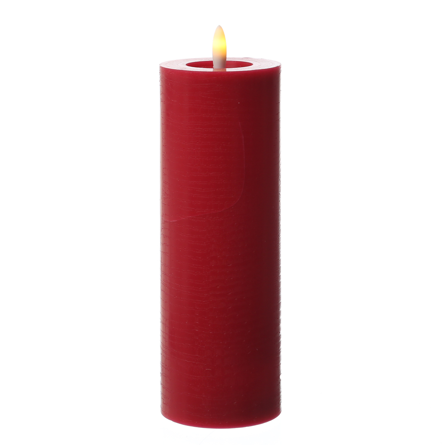 LED Kerze LINA - Rustik-Optik - Echtwachs - 3D Flamme - H: 20cm - D: 7cm - Batterie - Timer - rot