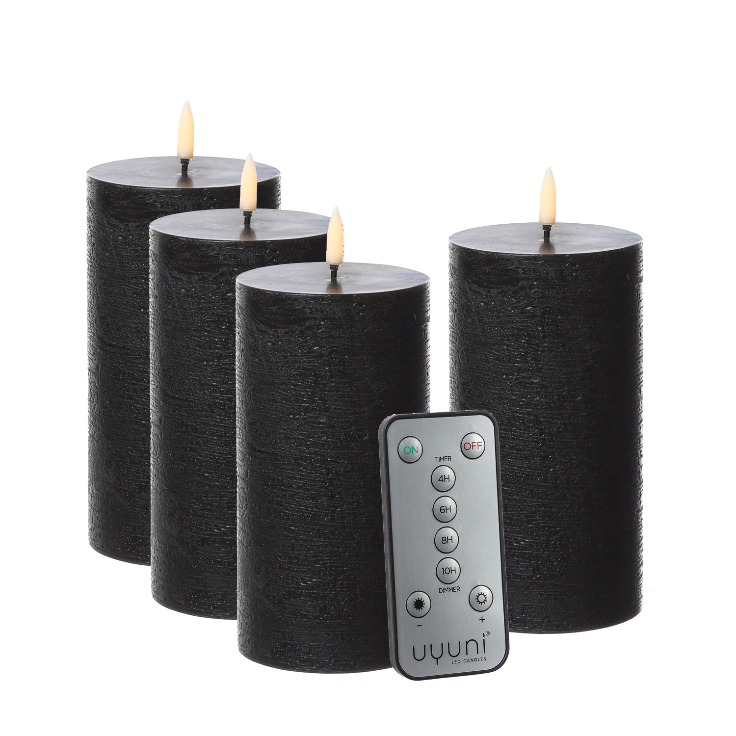 LED Kerzenset PIA - Rustik-Optik - H: 15cm - inkl. Batterien und Fernbedienung - schwarz - 4er Set LED Kerzenset PIA - Rustik-Optik - H: 15cm - inkl. Batterien und Fernbedienung - schwarz - 4er Set
