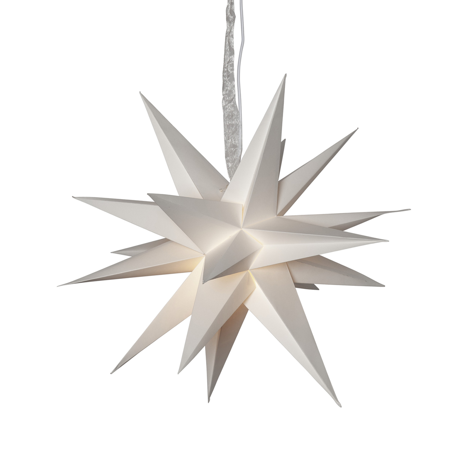Papierstern DECEMBER - 3D Stern mit Dekoband - hängend - 18-zackig - D: 45cm - weiß Papierstern DECEMBER - 3D Stern mit Dekoband - hängend - 18-zackig - D: 45cm - weiß