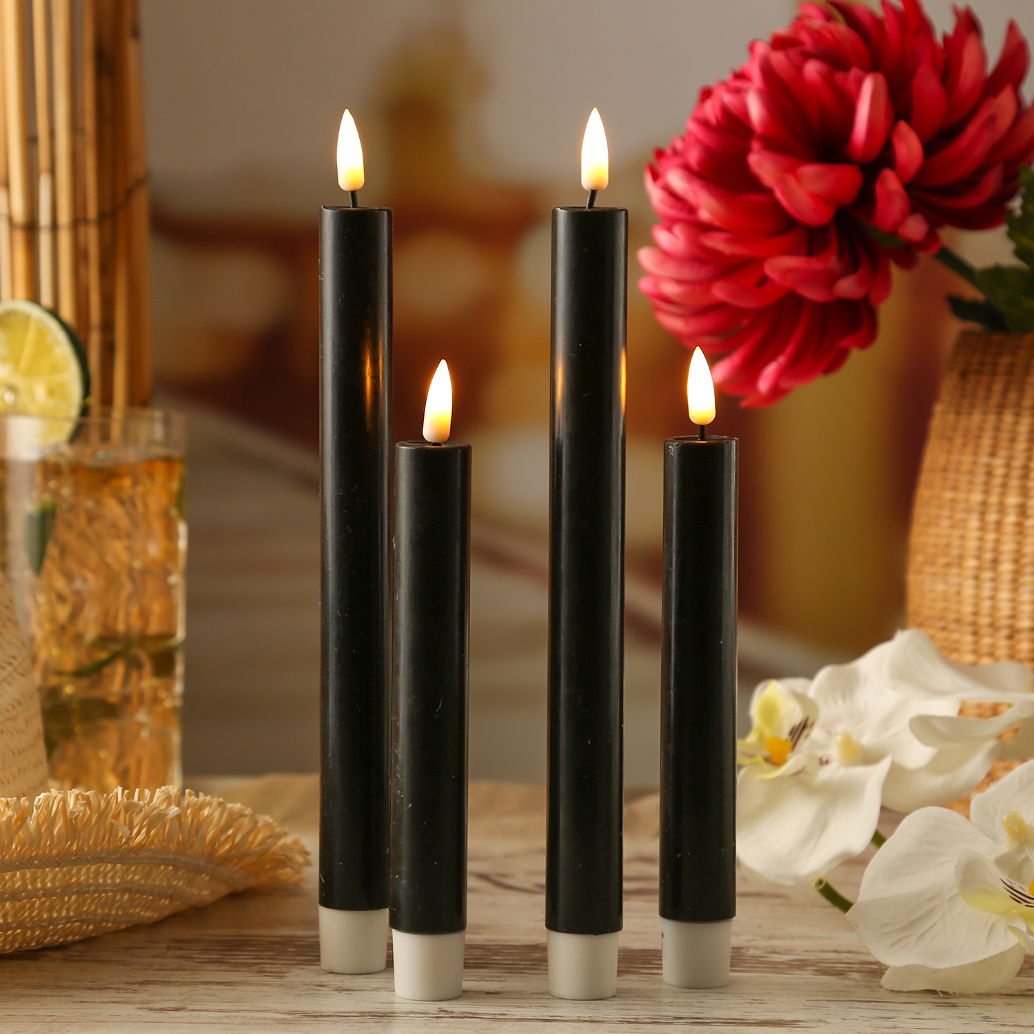 LED Stabkerzen MIA - Echtwachs - realistische 3D Flamme - H: 24cm - Batteriebetrieb - schwarz - 2 St LED Stabkerzen MIA - Echtwachs - realistische 3D Flamme - H: 24cm - Batteriebetrieb - schwarz - 2 St