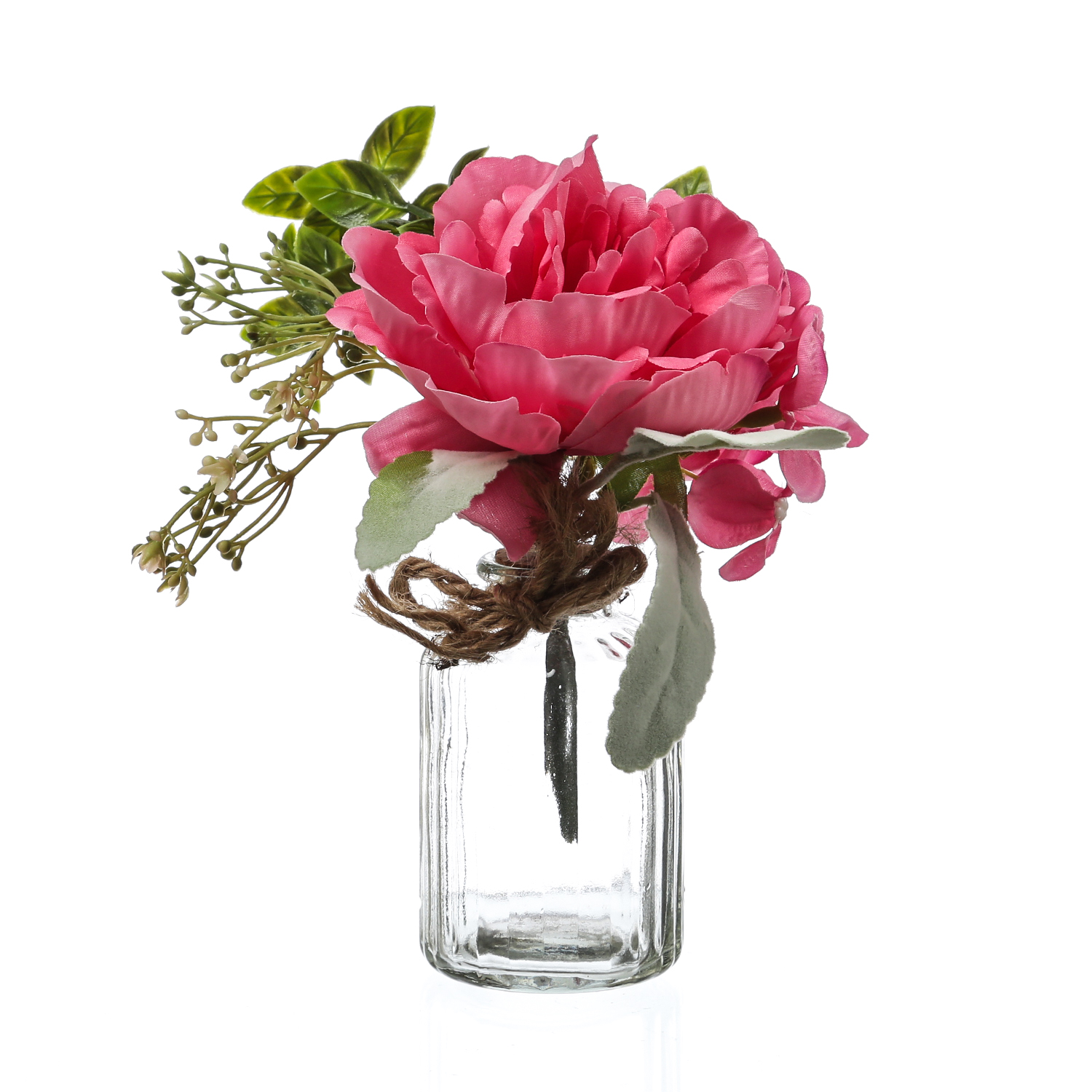 Kunstblumenstrauß in Mini Glasvase - Pfingstrose und Hortensie in Blumenvase - H: 20cm - pink Kunstblumenstrauß in Mini Glasvase - Pfingstrose und Hortensie in Blumenvase - H: 20cm - pink