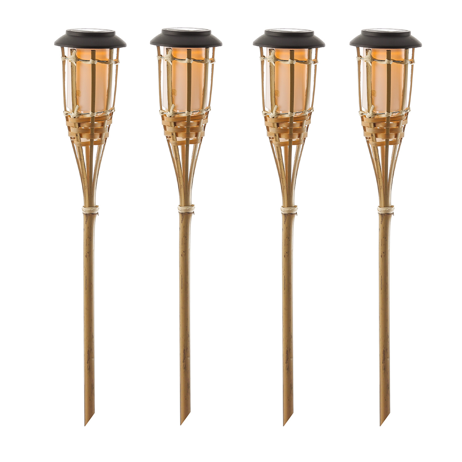 LED Solar Gartenfackel - Bambus - simulierter Flammeneffekt - H: 60cm - Lichtsensor - 4er Set LED Solar Gartenfackel - Bambus - simulierter Flammeneffekt - H: 60cm - Lichtsensor - 4er Set