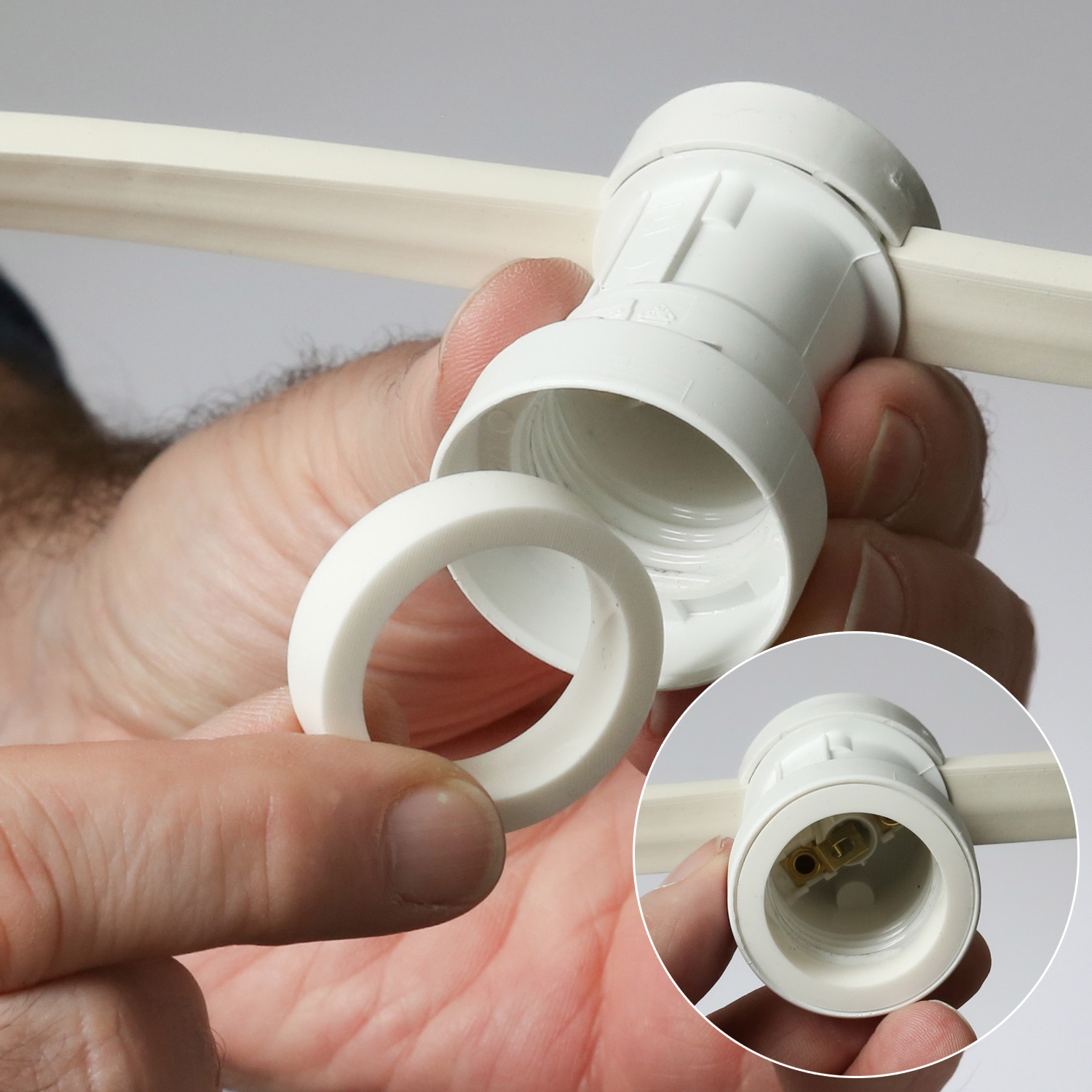 Illu-/Partylichterkette 20m - Außenlichterkette weiß - Made in Germany - 40 dimmbare Leuchtmittel Illu-/Partylichterkette 20m - Außenlichterkette weiß - Made in Germany - 40 dimmbare Leuchtmittel