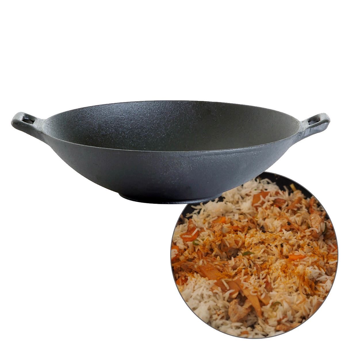 Wok aus Gusseisen - Ø 37cm, H: 7,5cm - mit 2 Griffen