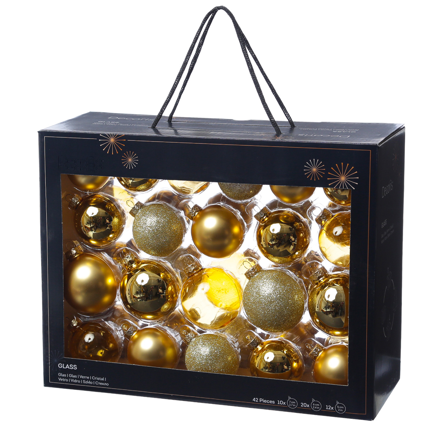 Christbaumkugel - Weihnachtsbaumkugel - Glas - glänzend, matt, glitzernd - gold - 42 Stück Christbaumkugel - Weihnachtsbaumkugel - Glas - glänzend, matt, glitzernd - gold - 42 Stück