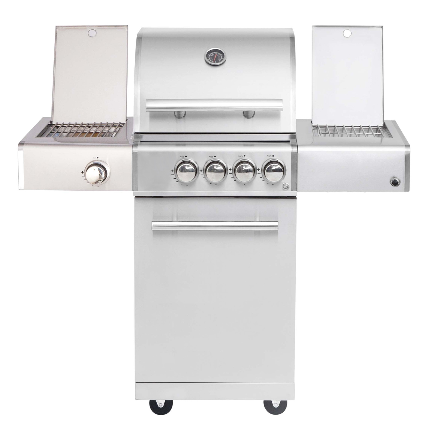 CHEF S Paket C - Basis silber, 2 Brenner, Backburner, Seitenkocher, Steakzone, BBQ Paket