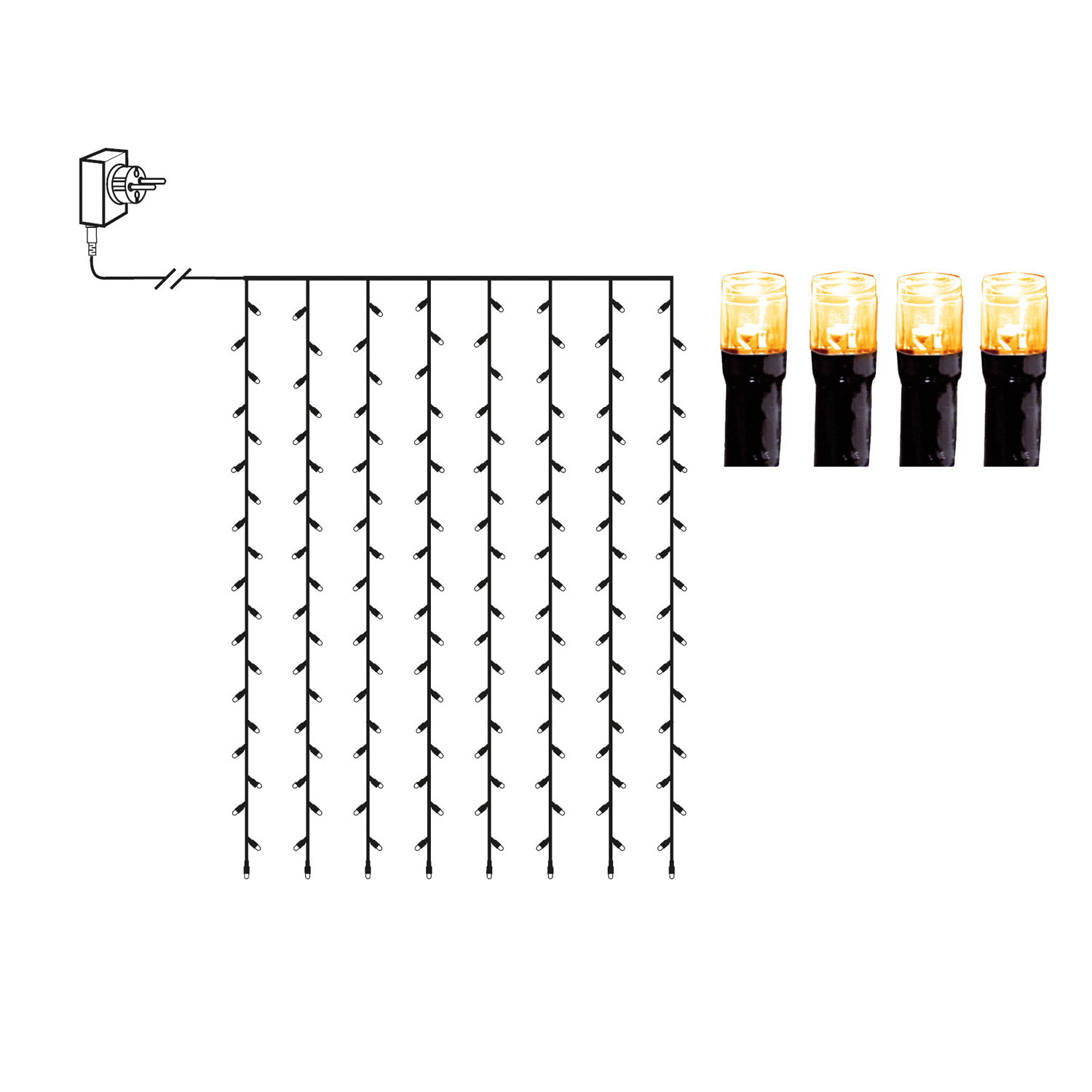 LED Lichtvorhang - Serie LED - outdoor - 120 ultra warmweiße LED - L: 1,3m, H: 2,0m - schwarzes Kabel LED Lichtvorhang - Serie LED - outdoor - 120 ultra warmweiße LED - L: 1,3m, H: 2,0m - schwarzes Kabel