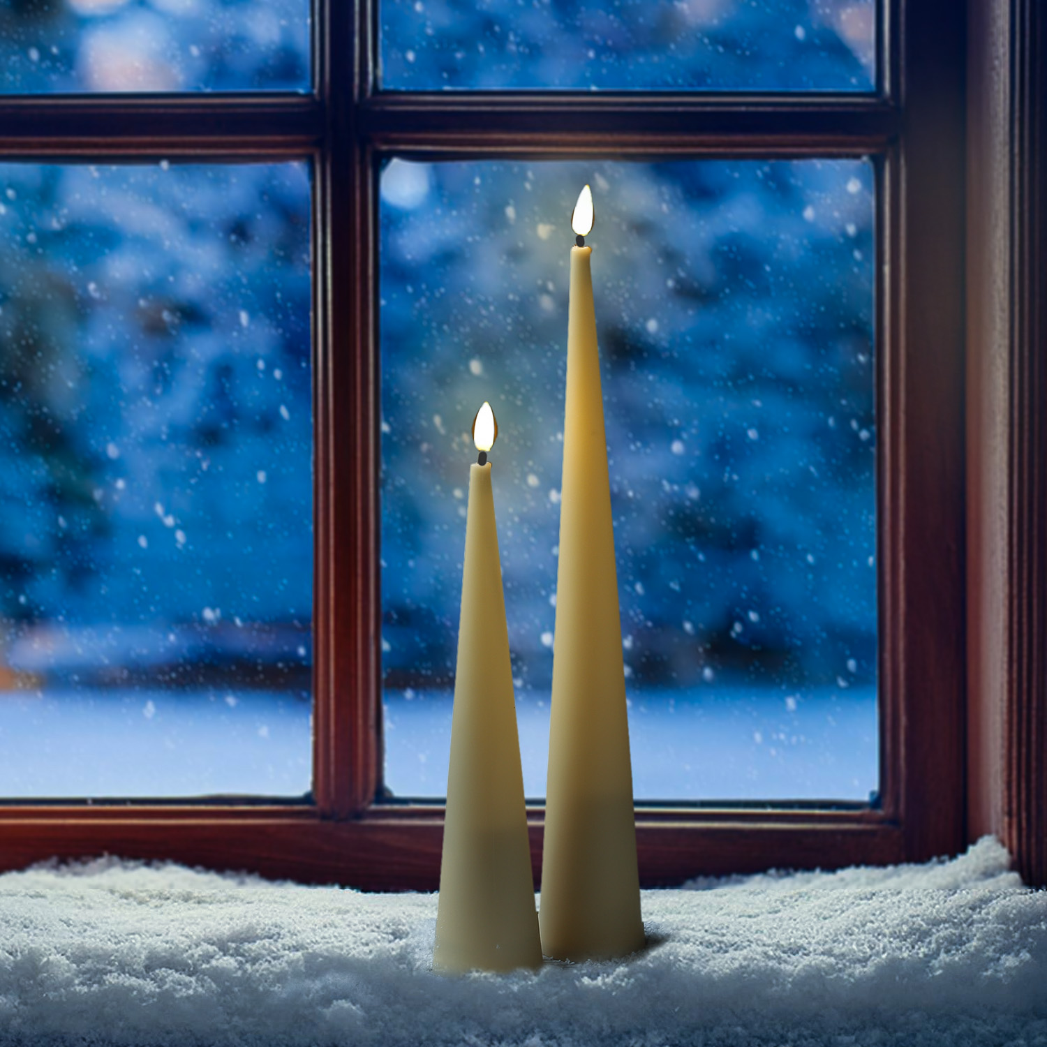 LED Kegelkerze - Kunststoff - realistische 3D Flamme - H: 25cm - Timer - für Außen - creme LED Kegelkerze - Kunststoff - realistische 3D Flamme - H: 25cm - Timer - für Außen - creme