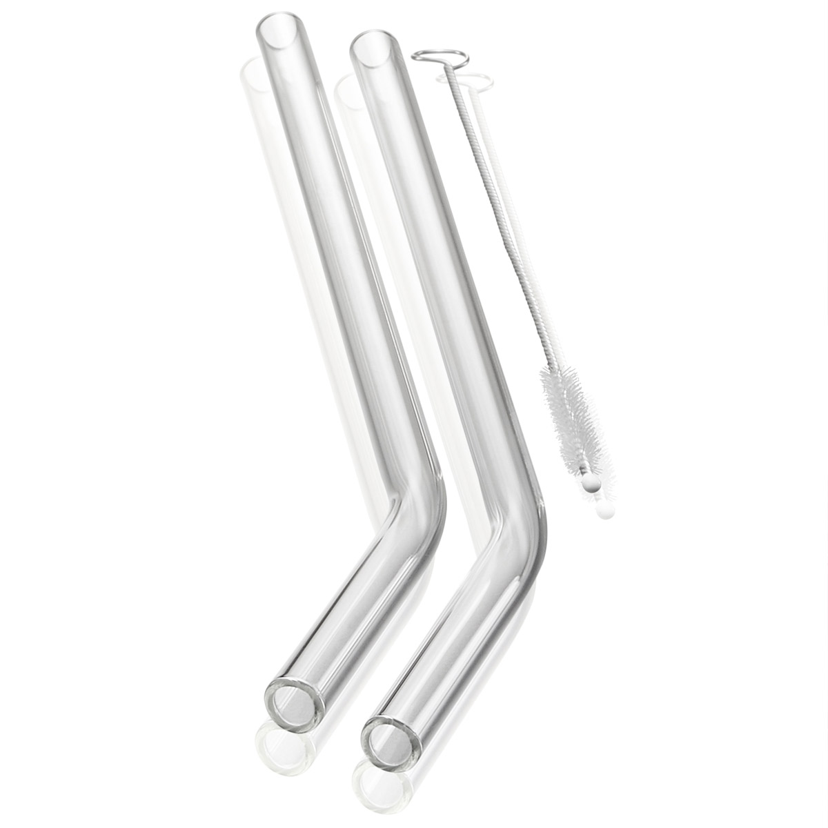 Glastrinkhalme 4er Set FUTURE - 23cm, gebogene Version, transparent - mit Bürste