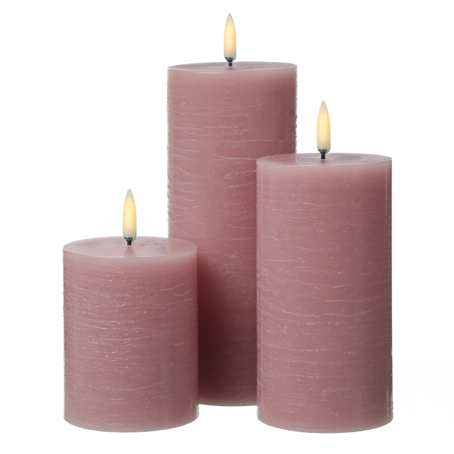 LED Kerze PIA - Rustik-Optik - Echtwachs - H: 20cm - D: 7,8cm - Timer - bis zu 1000 Std. - rosa
