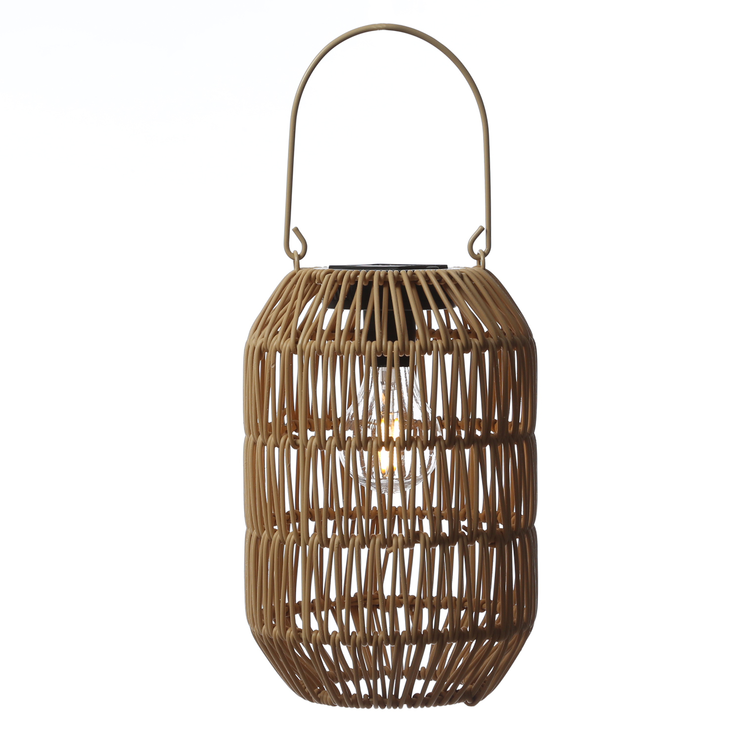 LED Solar Laterne - Tischleuchte in Korboptik - warmweiß - H: 24,5cm - Lichtsensor - natur