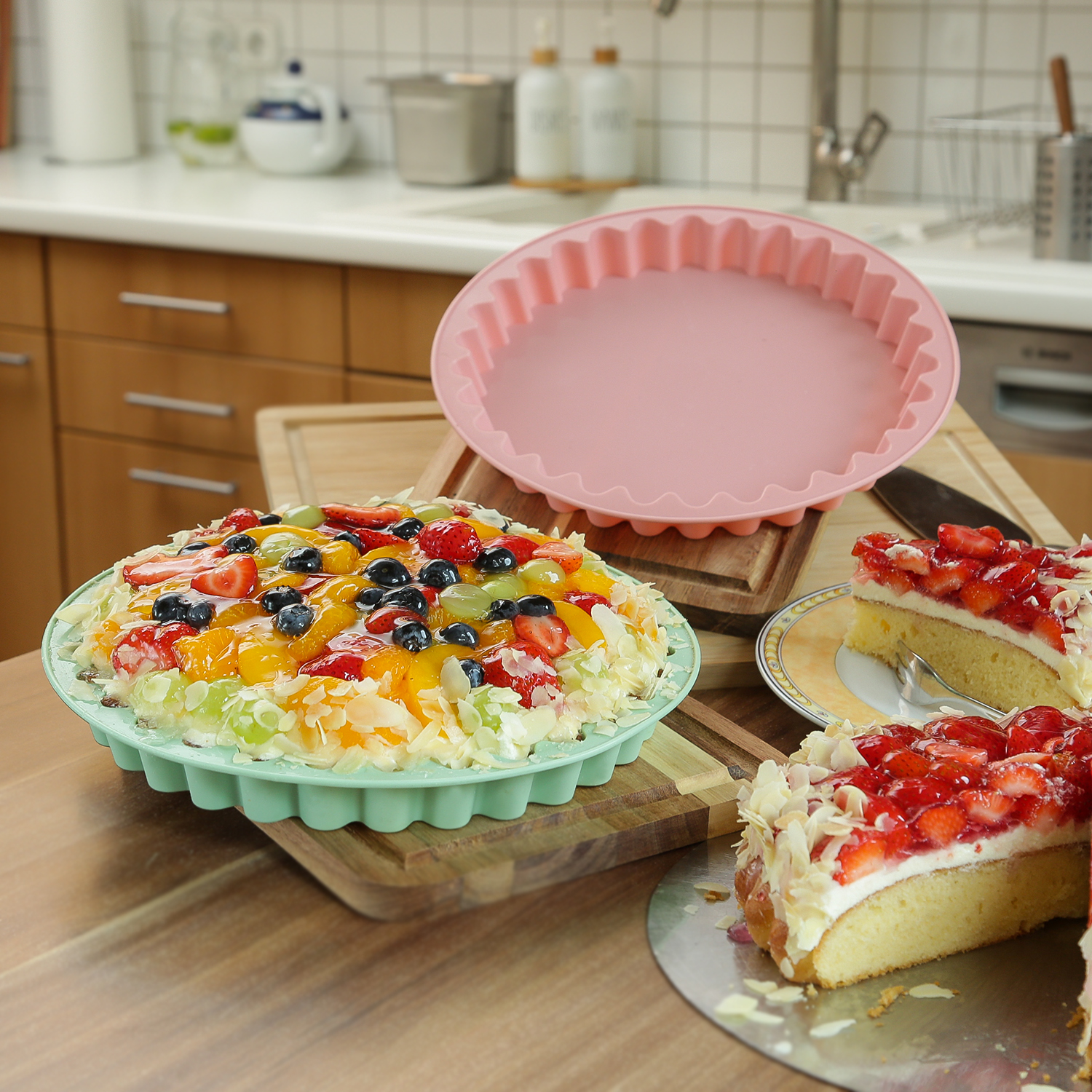 Backform - Kuchenform - Tarteform - Silikon - rund - D: 26,5cm - rosa