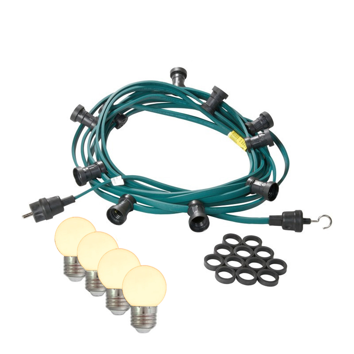 Illu-/Partylichterkette 10m - Außenlichterkette grün - Made in Germany 10 warmweiße LED Kugellampen Illu-/Partylichterkette 10m - Außenlichterkette grün - Made in Germany 10 warmweiße LED Kugellampen